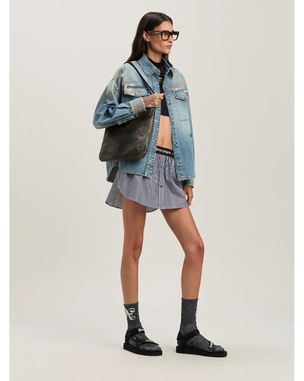 Palm Angels Blue Coated Denim Shirt