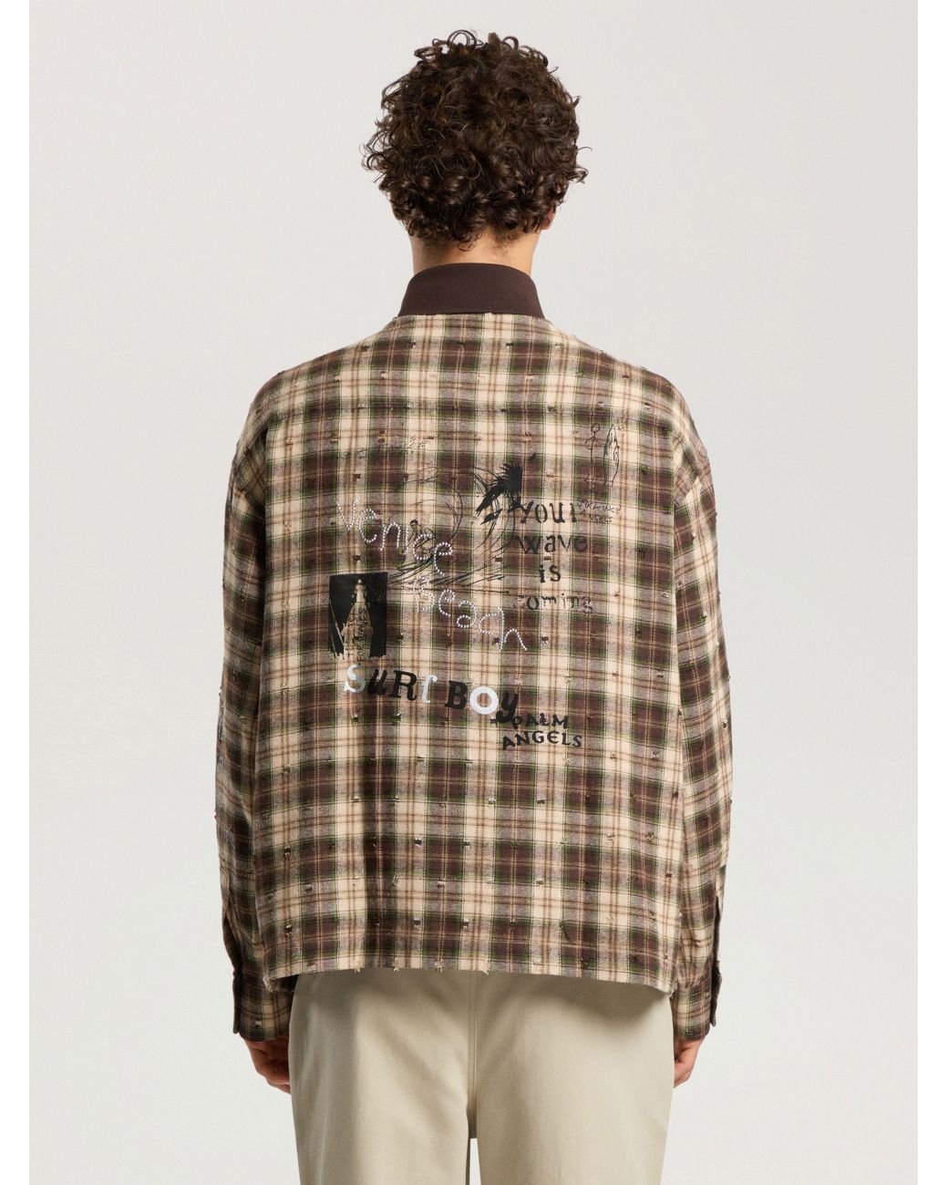 Palm Angels Natural Surfer Dream Check Loose Shirt for men