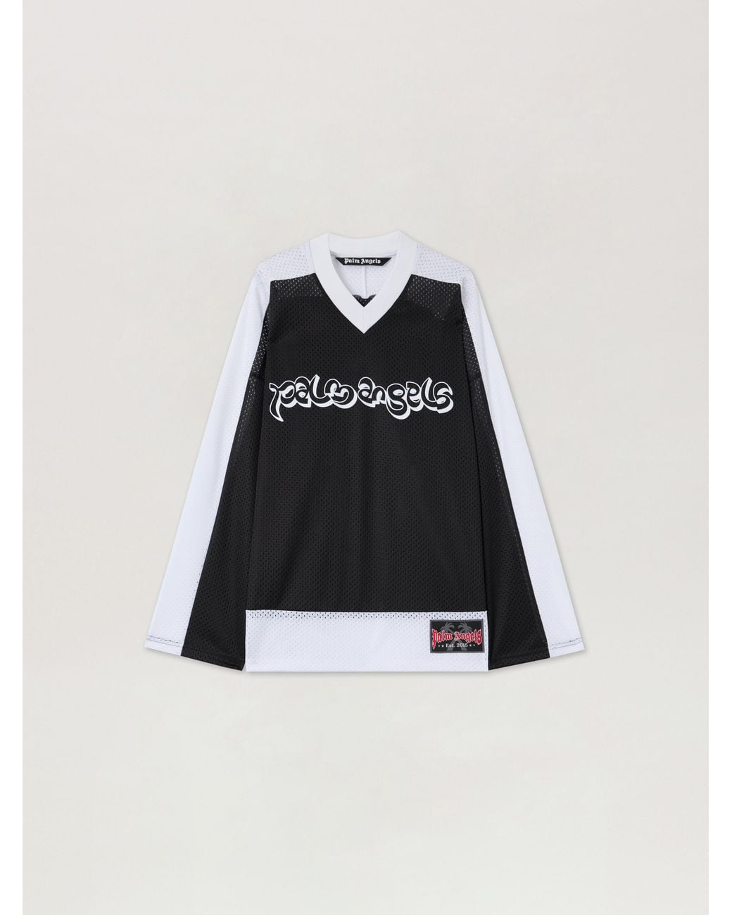 Palm Angels Black Thai Logo Mesh Loose Long-Sleeved T-Shirt for men