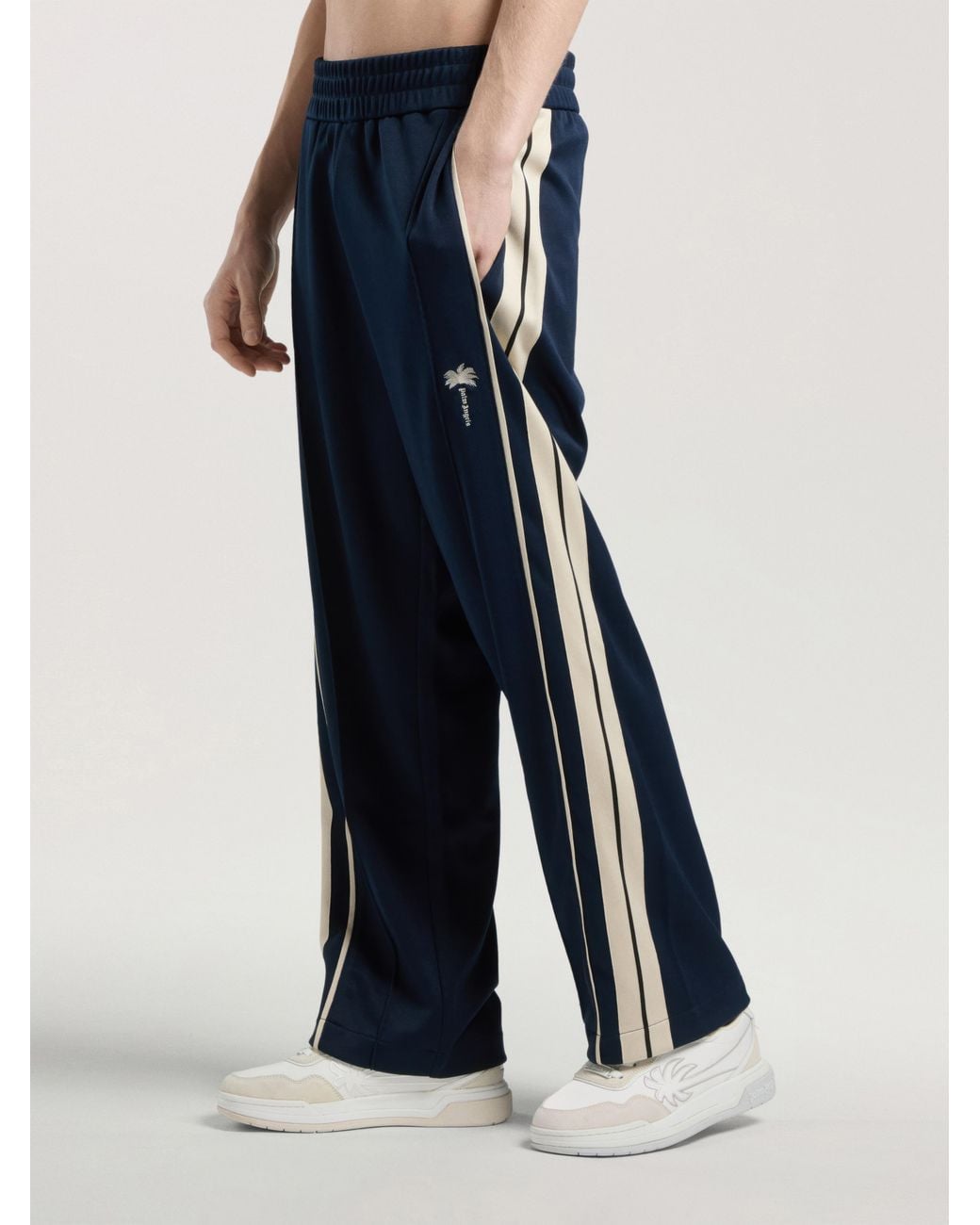 Palm Angels Blue Palm Tree Striped Track Pants for men
