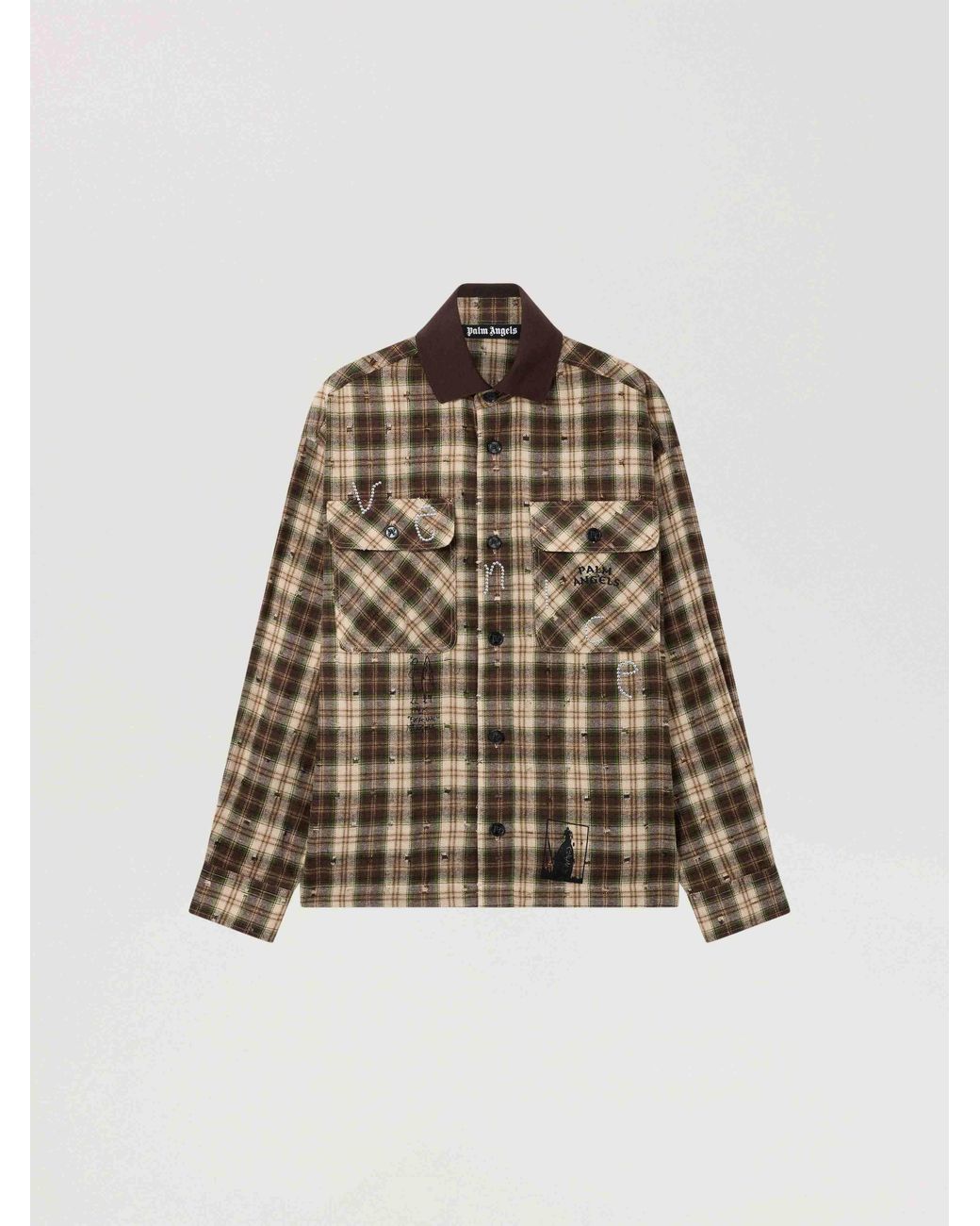 Palm Angels Natural Surfer Dream Check Loose Shirt for men