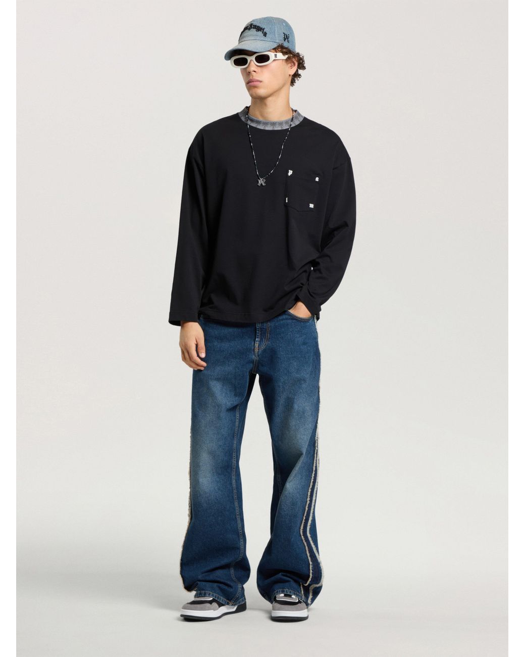 Palm Angels Blue Palm Rib Long Sleeve T-Shirt for men