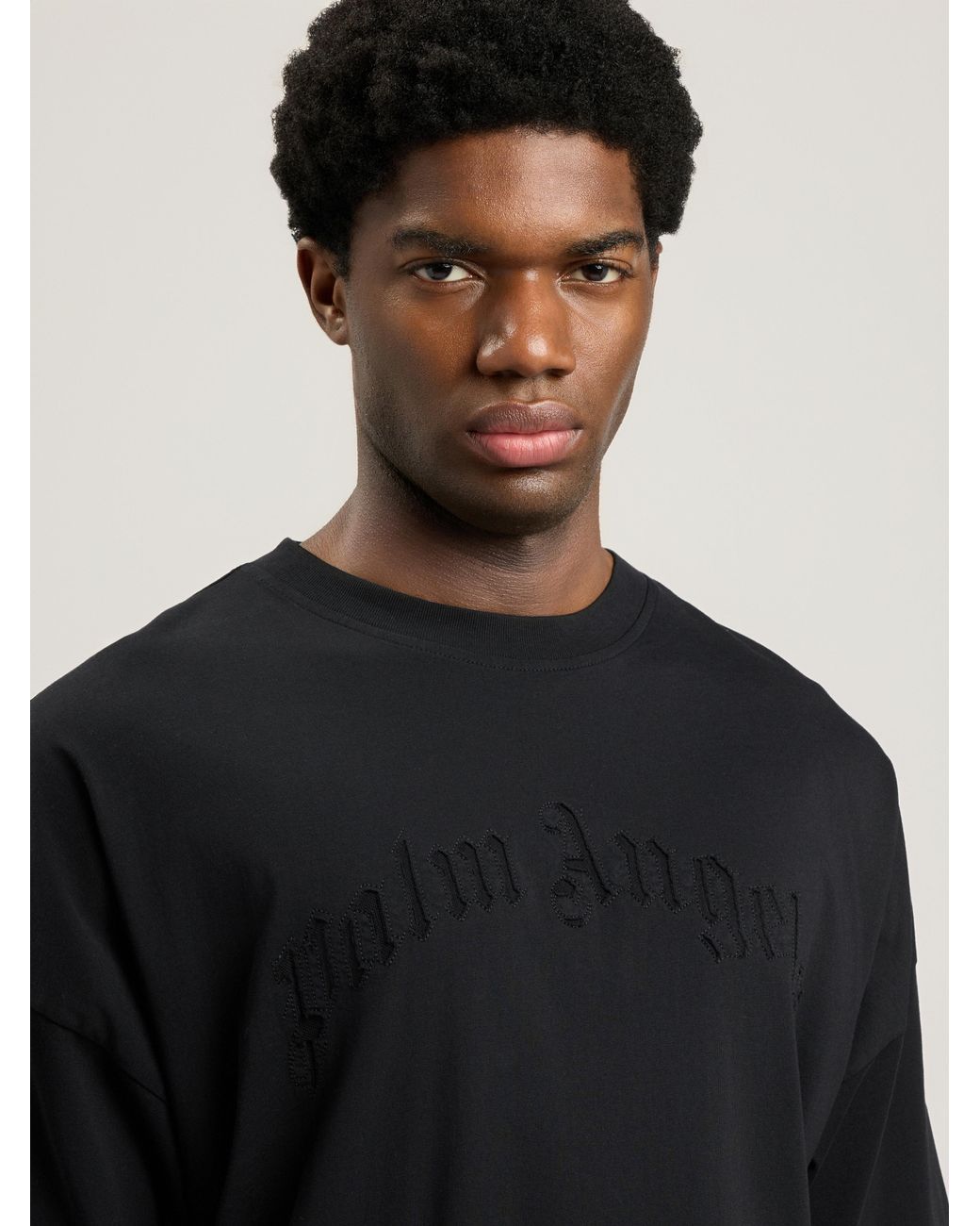 Palm Angels Blue Curved Logo Loose Double T-Shirt for men