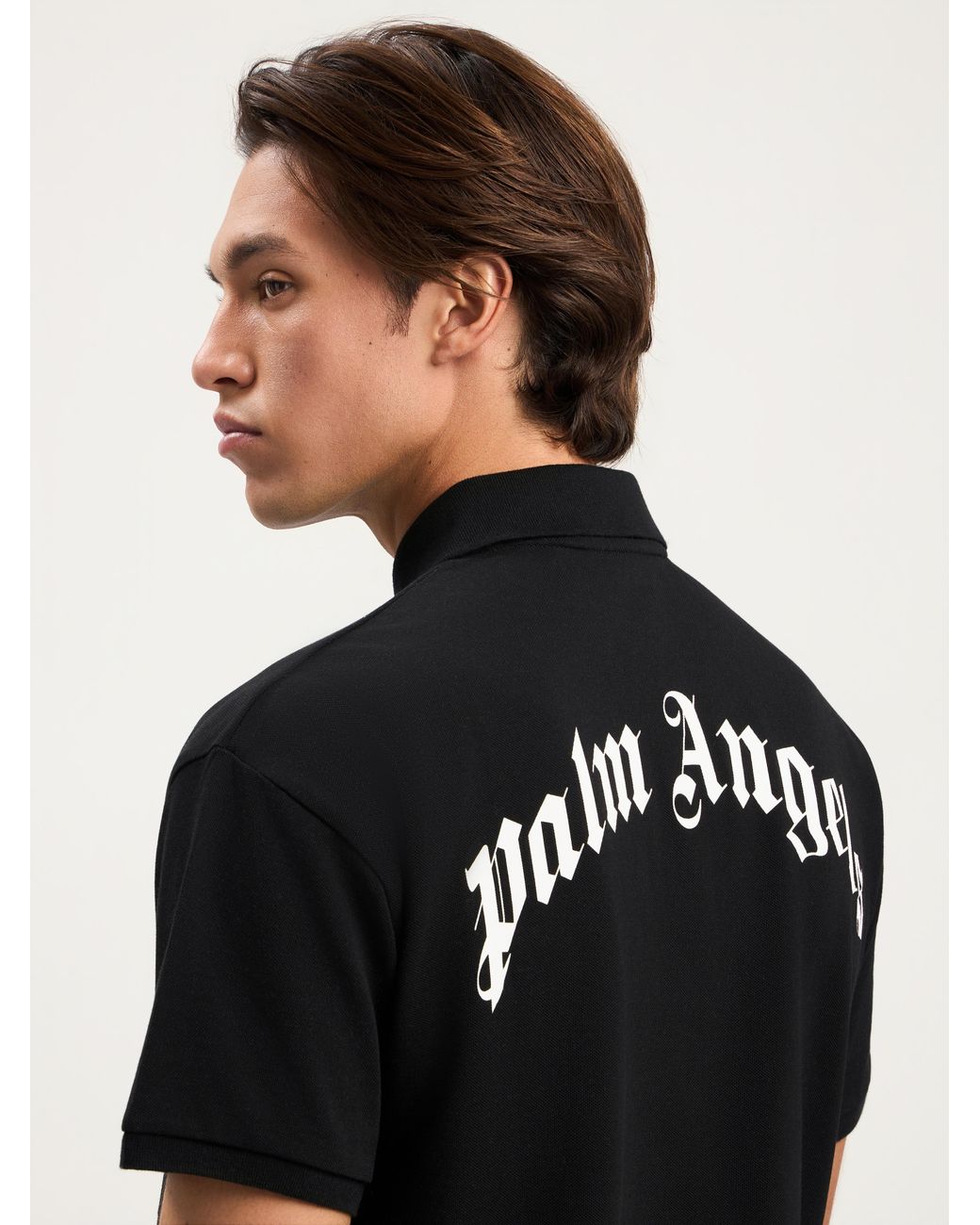 Palm Angels Black Curved Logo Polo Shirt for men