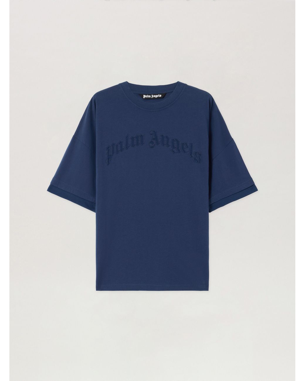 Palm Angels Blue Curved Logo Loose Double T-Shirt for men