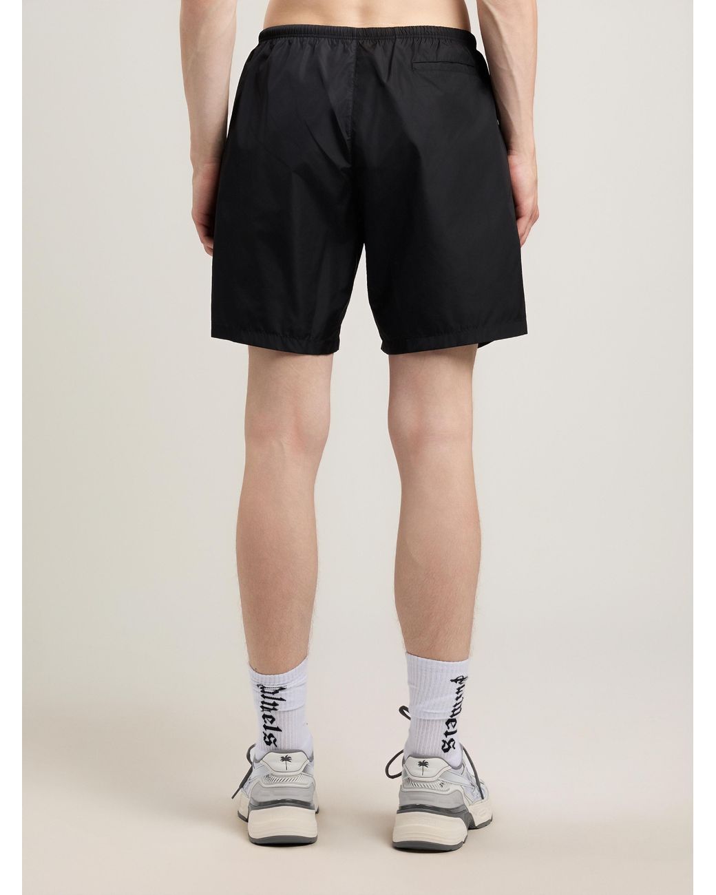 Palm Angels Black Curved Logo Swimshorts for men