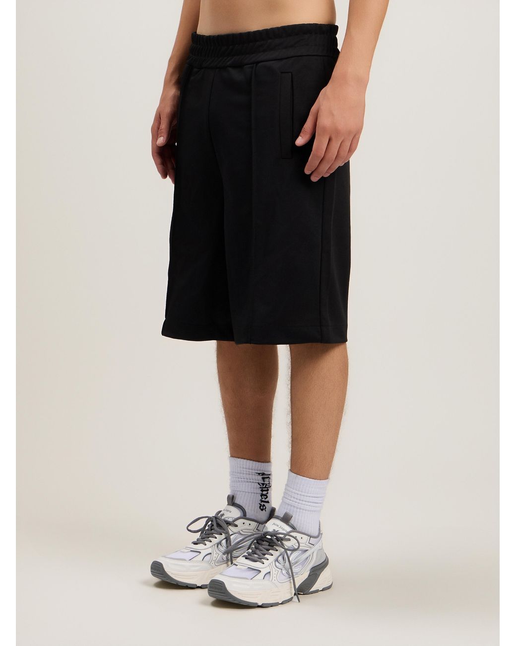 Palm Angels White Back Curved Logo Track Shorts for men