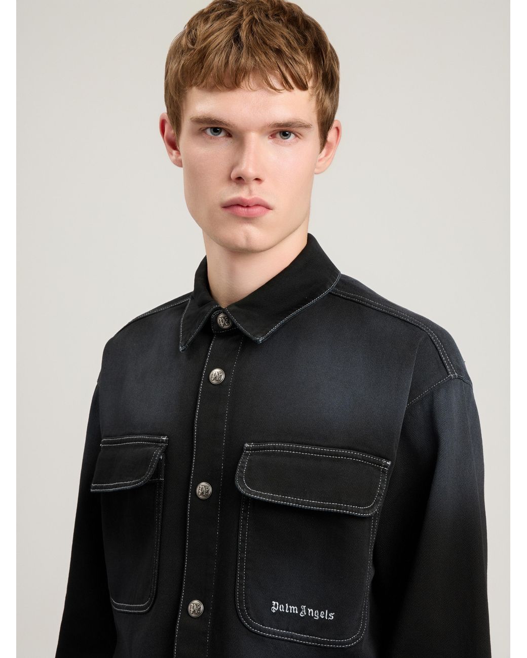 Palm Angels Black Classic Logo Loose Denim Shirt for men