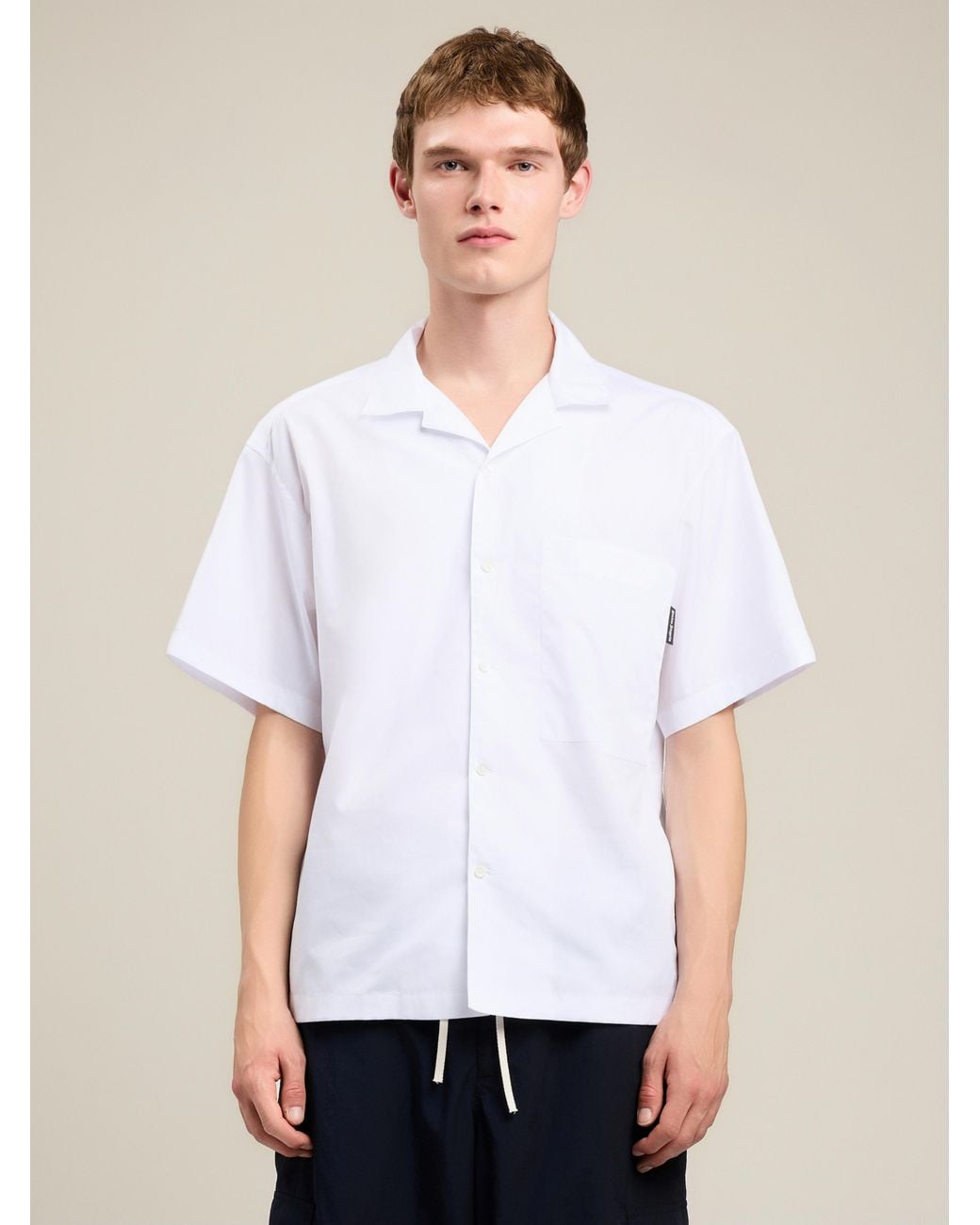 Palm Angels White Back Curved Logo Bowling Shirt for men