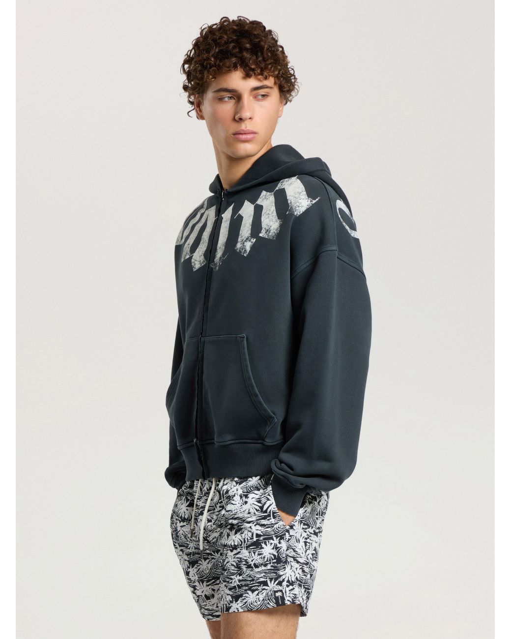Palm Angels Black Big Neck Logo Zip Loose Hoodie for men