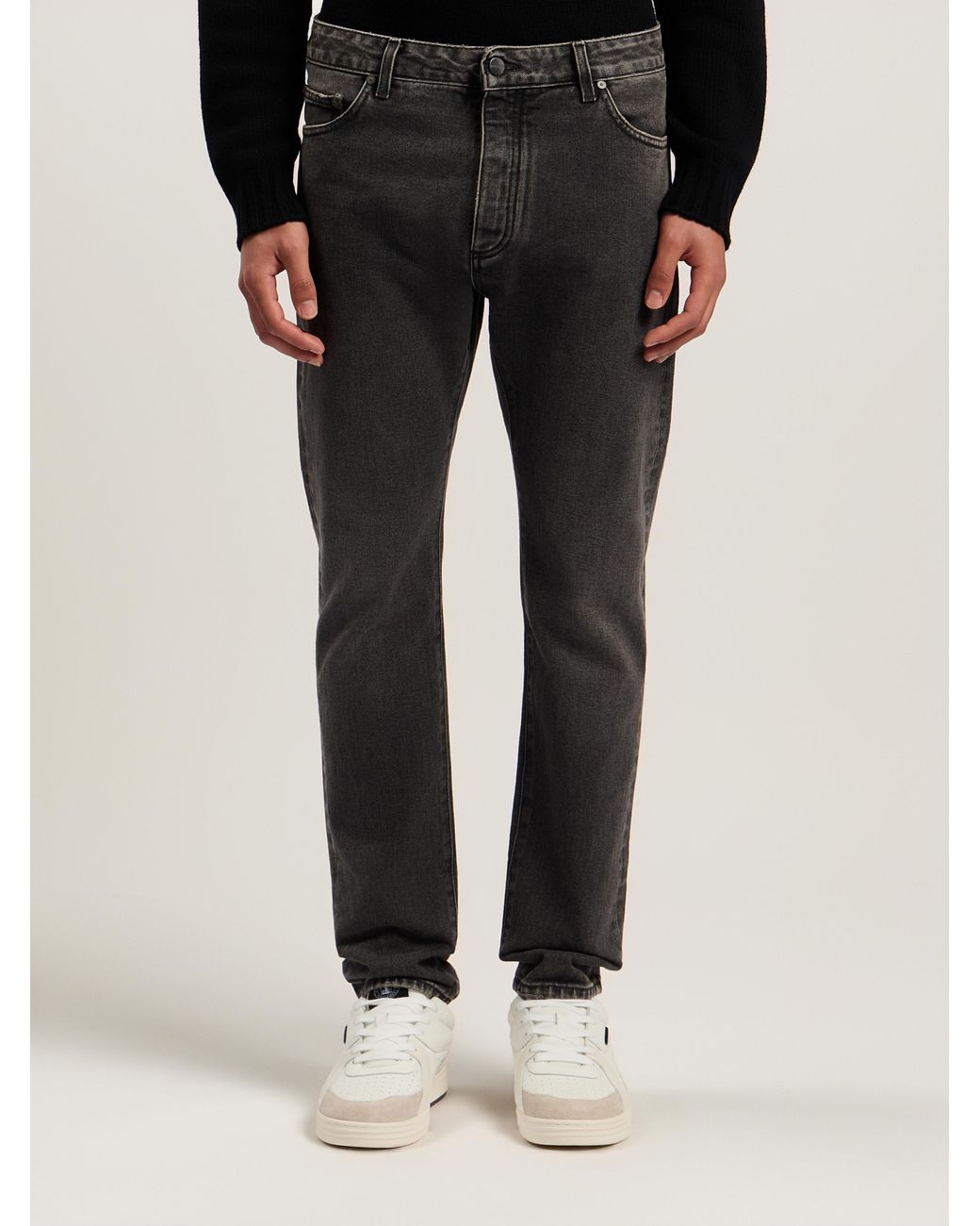 Palm Angels Gray Curved Logo Denim Jeans for men