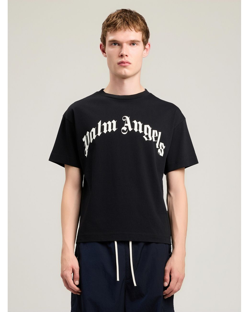 Palm Angels Black Curved Logo T-Shirt for men