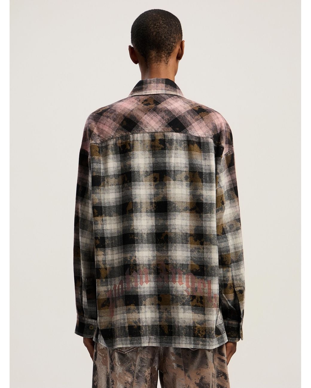 Palm Angels Natural Curved Logo Coated Checkshirt