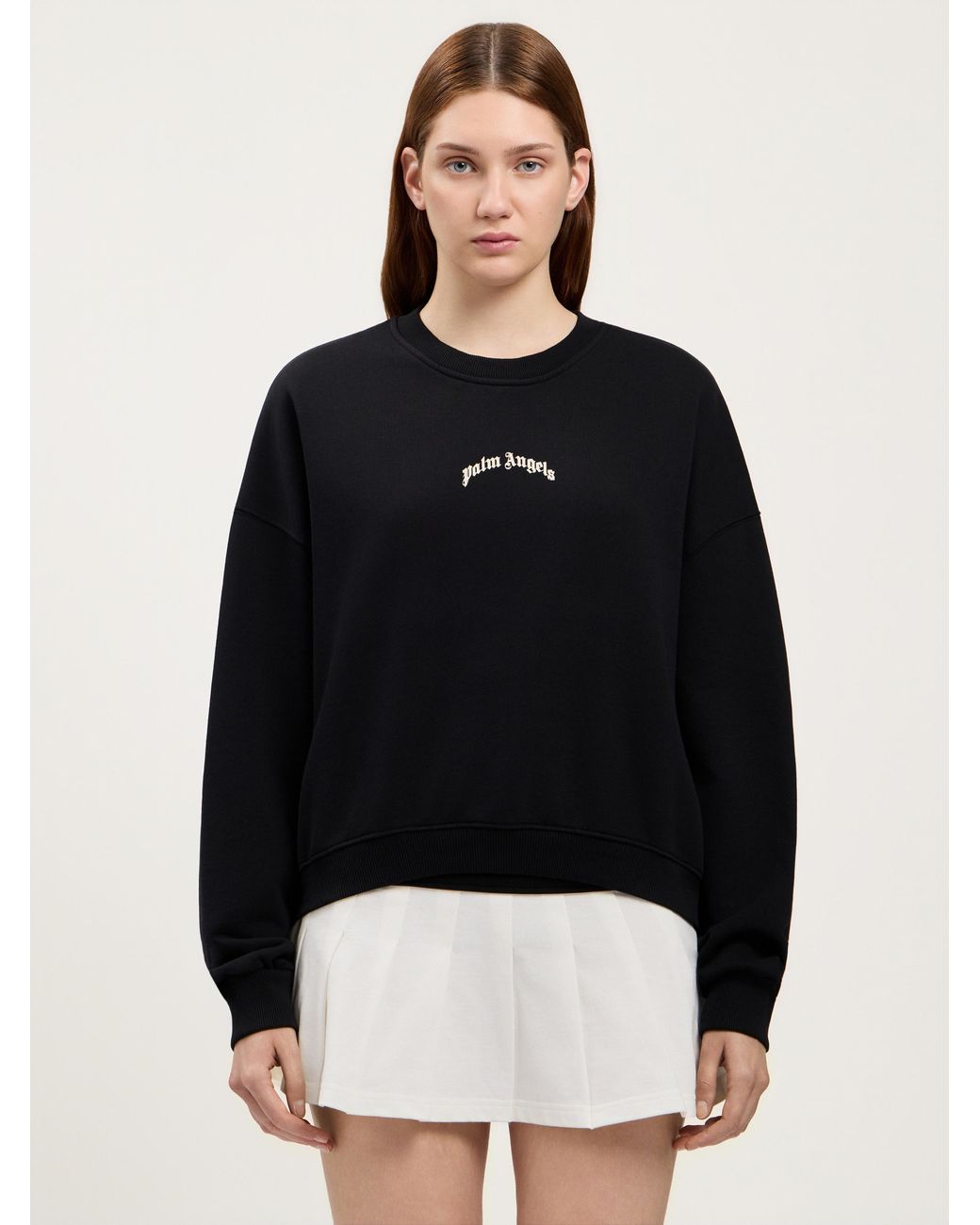 Palm Angels Black Curved Logo Crop Sweatshirt