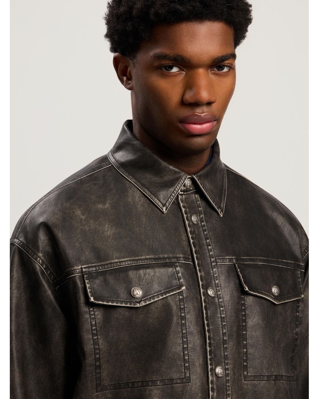 Palm Angels Multicolor Curved Logo Coated Overshirt Dark for men