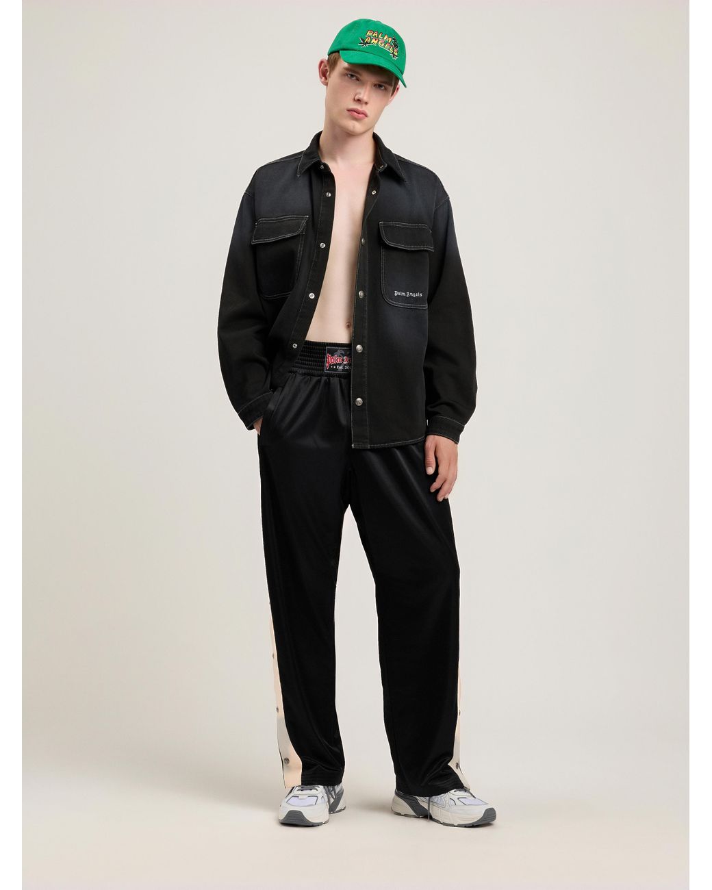 Palm Angels Black Classic Logo Loose Denim Shirt for men