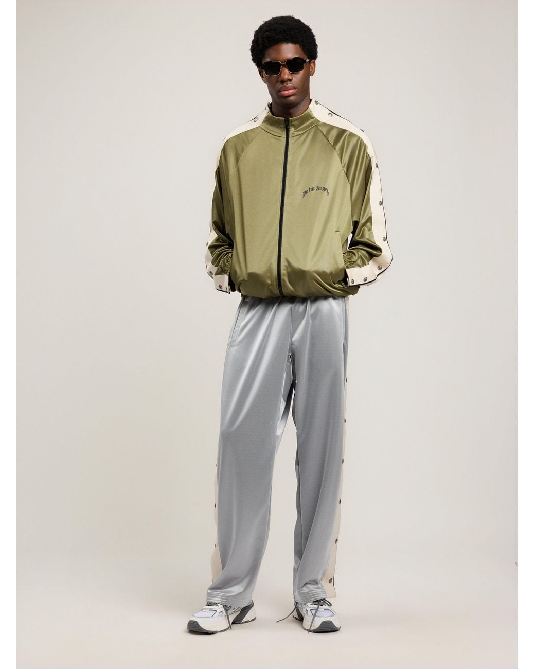 Palm Angels Green Curved Logo Boxe Track Jacket for men