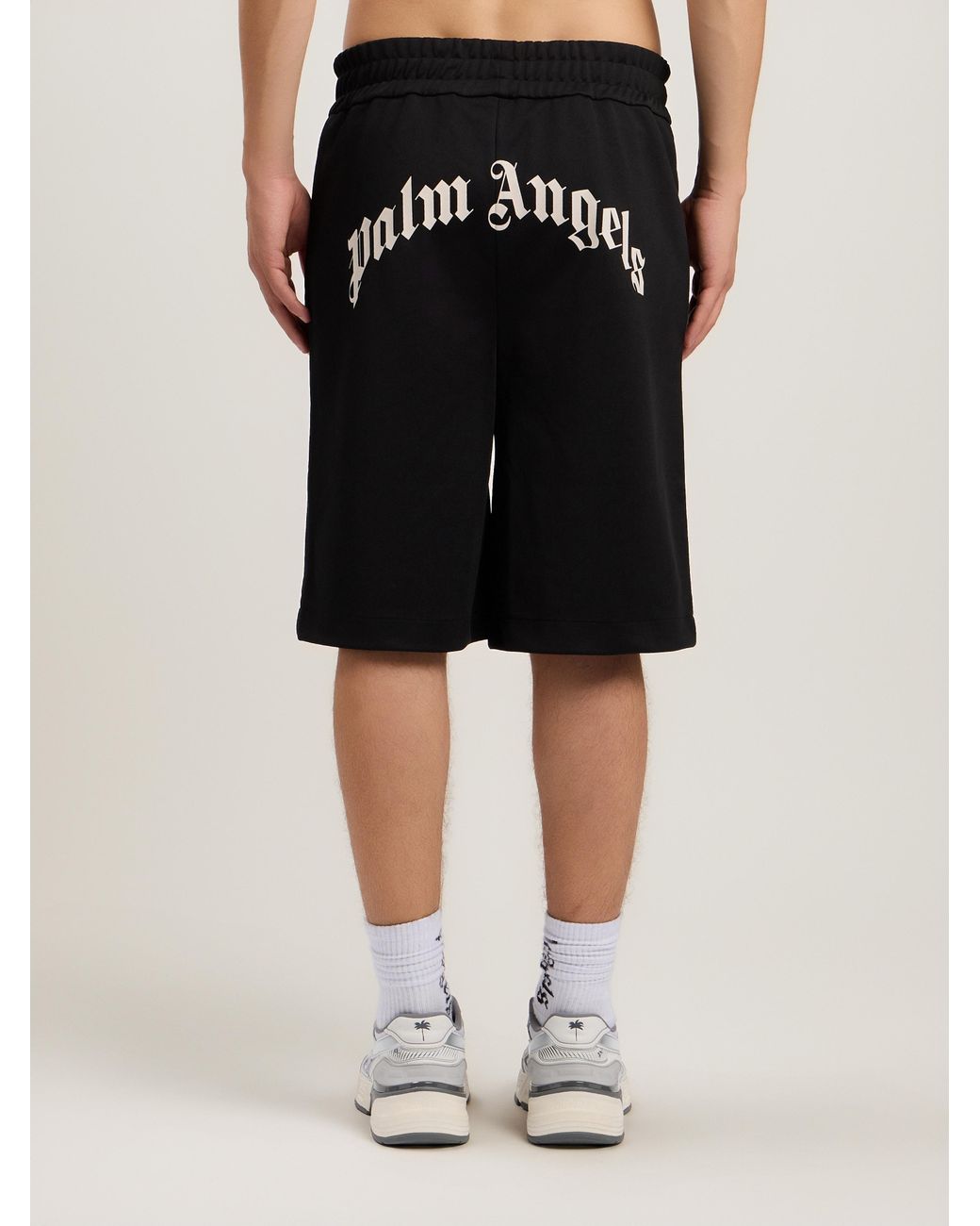 Palm Angels White Back Curved Logo Track Shorts for men