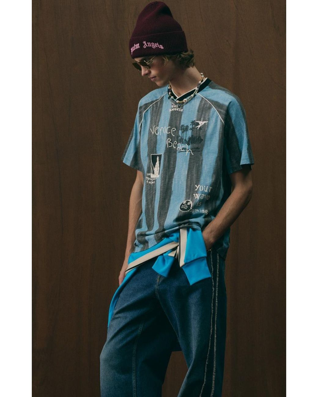Palm Angels Blue Soccer Cali Regular T-Shirt for men