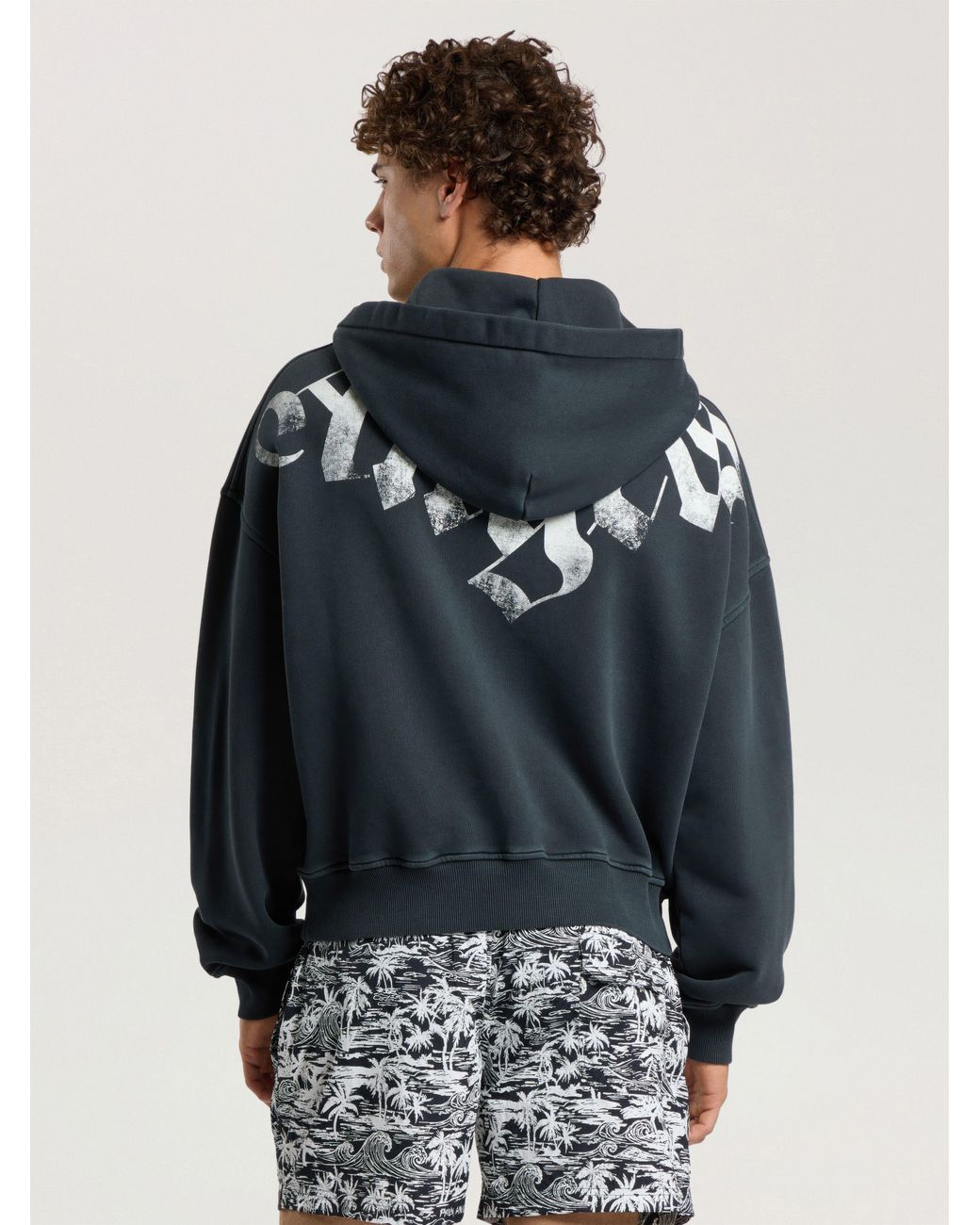 Palm Angels Black Big Neck Logo Zip Loose Hoodie for men