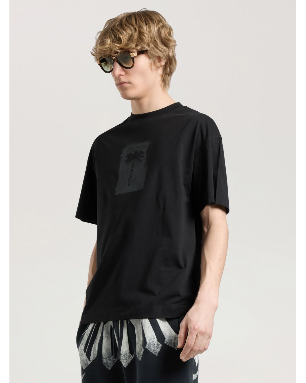 Palm Angels Black Brushed Palm Tree Regular T-Shirt for men