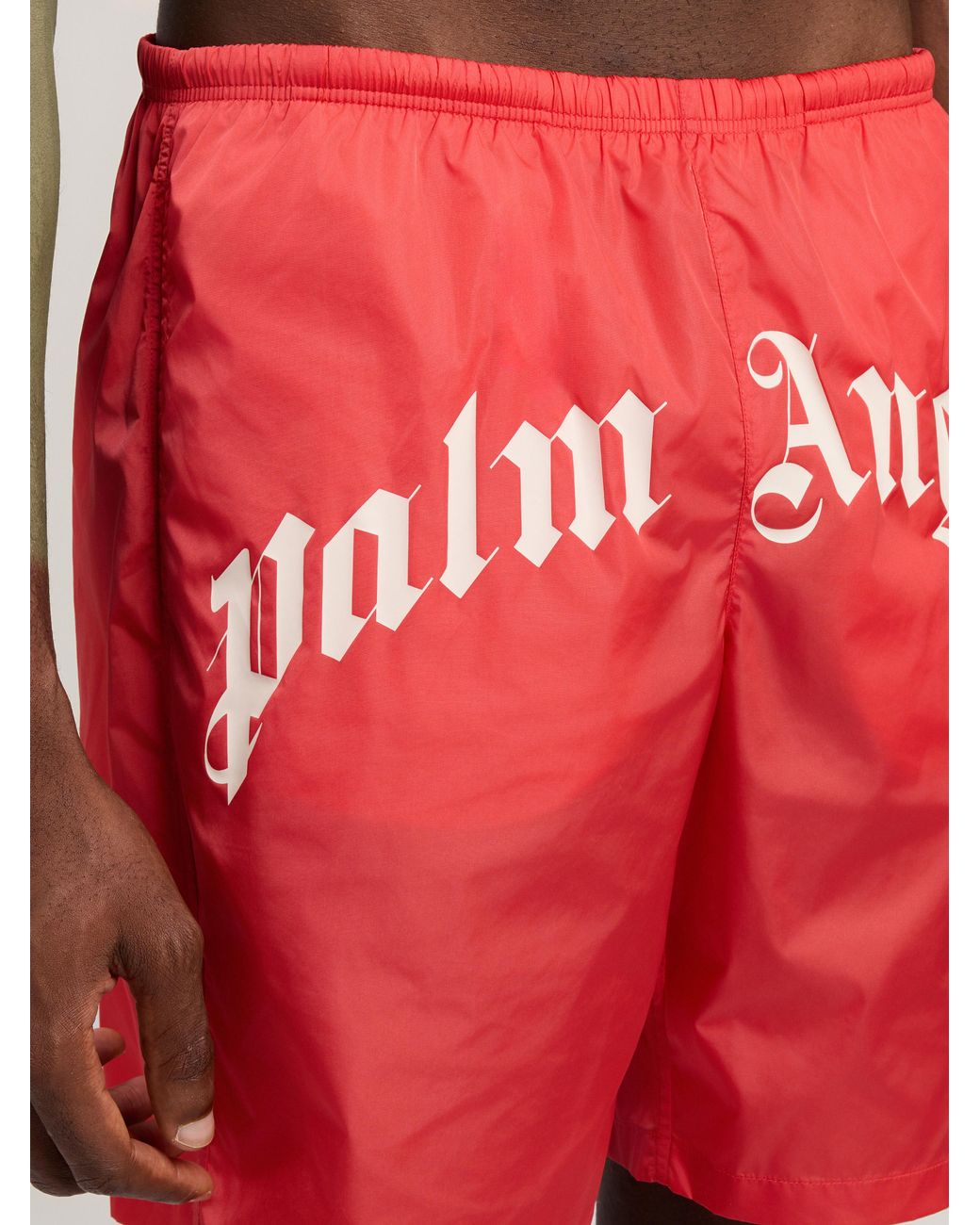 Palm Angels Red Curved Logo Swimshorts for men