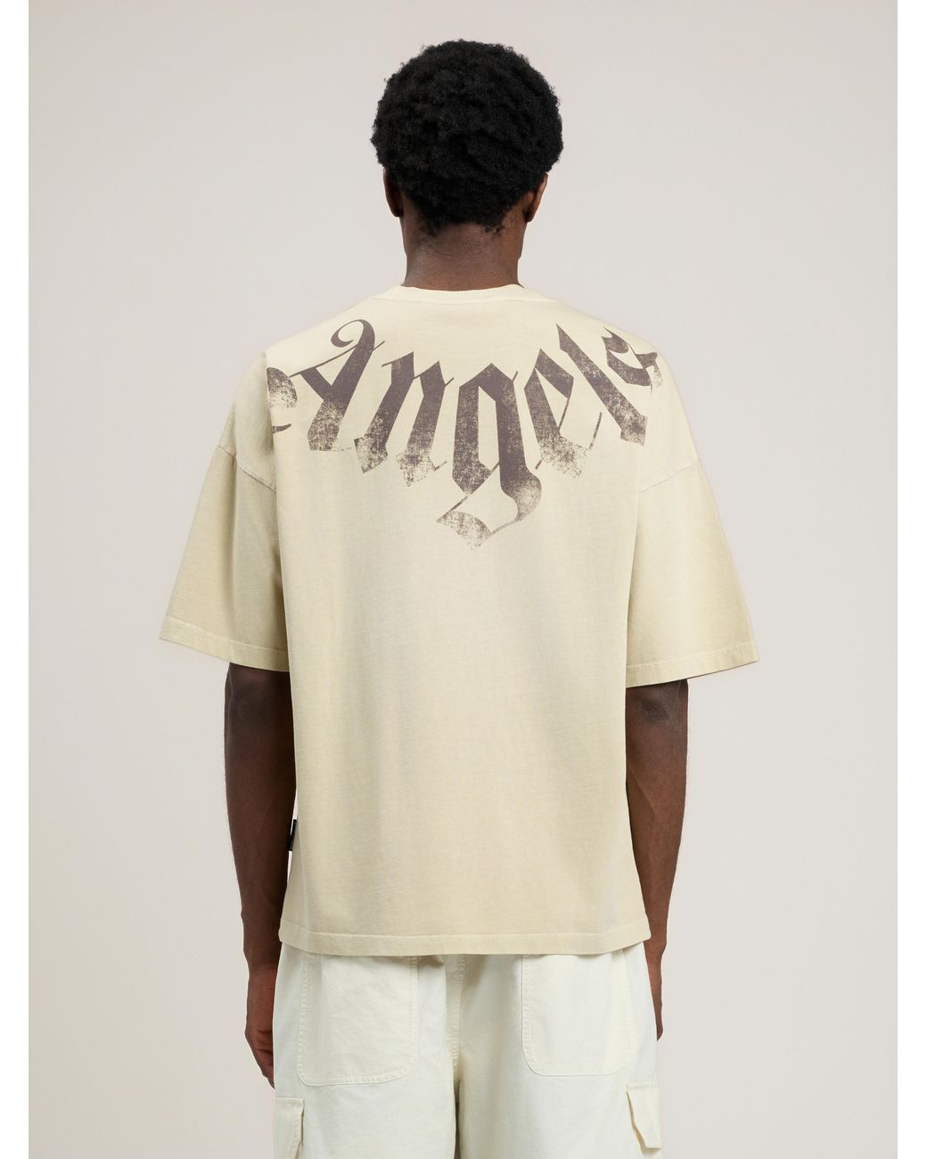 Palm Angels Natural Big Neck Logo Loose T-Shirt for men