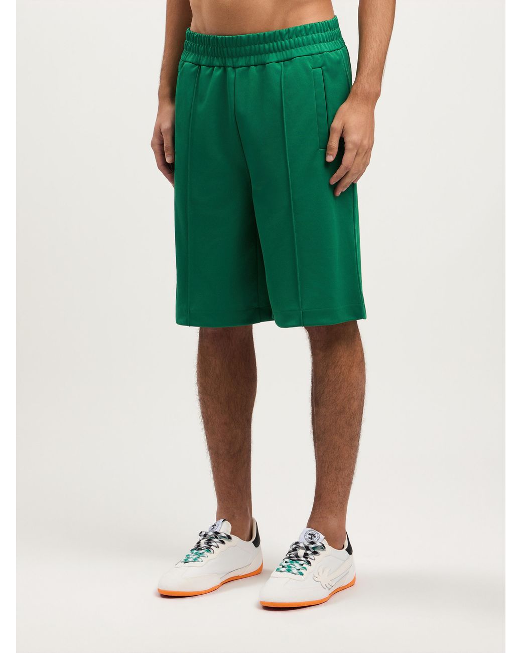 Palm Angels Green Back Curved Logo Track Shorts for men