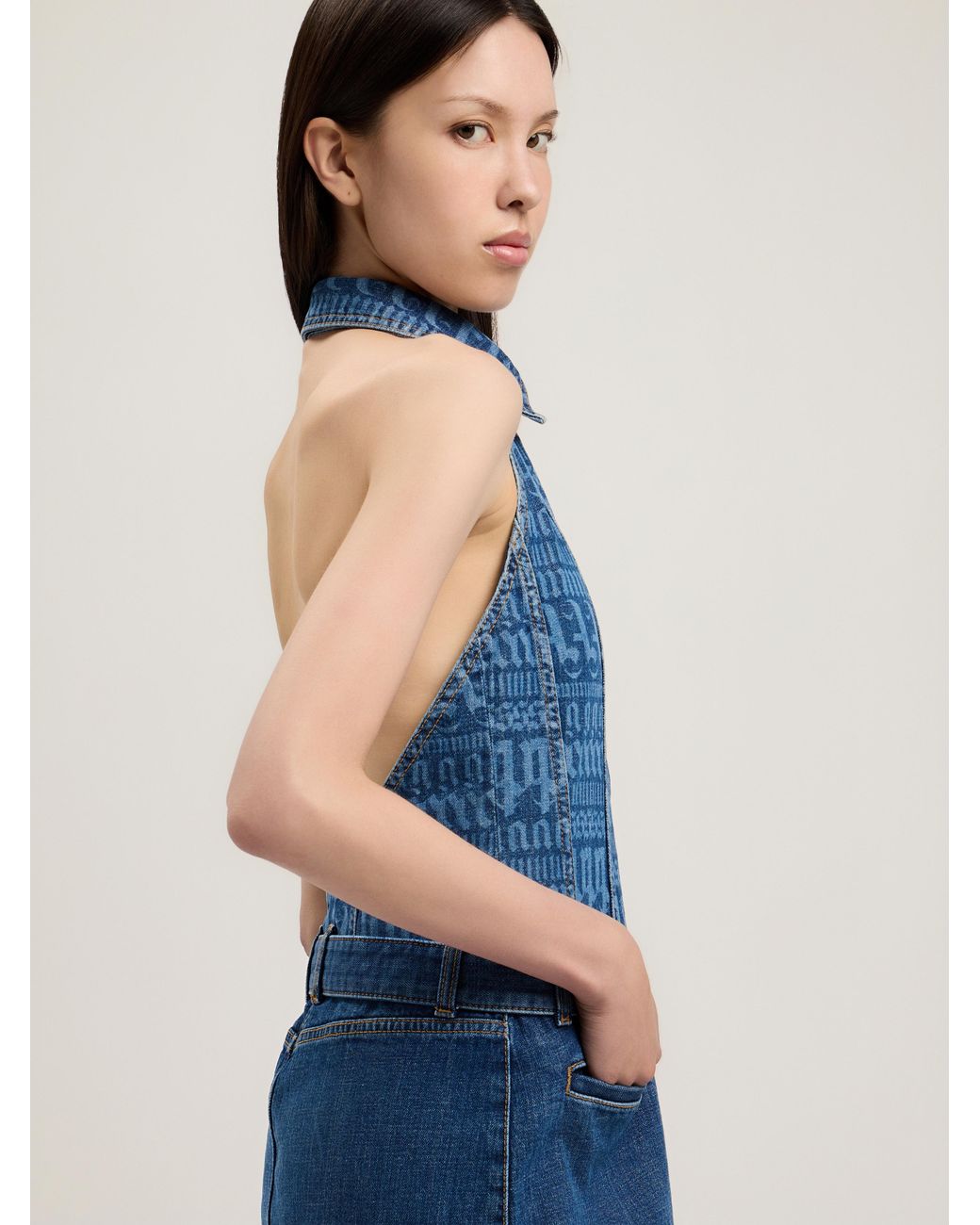 Palm Angels Blue All-Over Logo Denim Dress