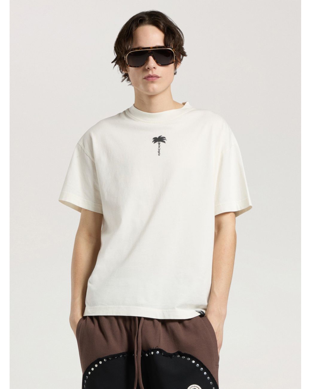 Palm Angels Natural Palm Tree Statement Regular T-Shirt Off for men