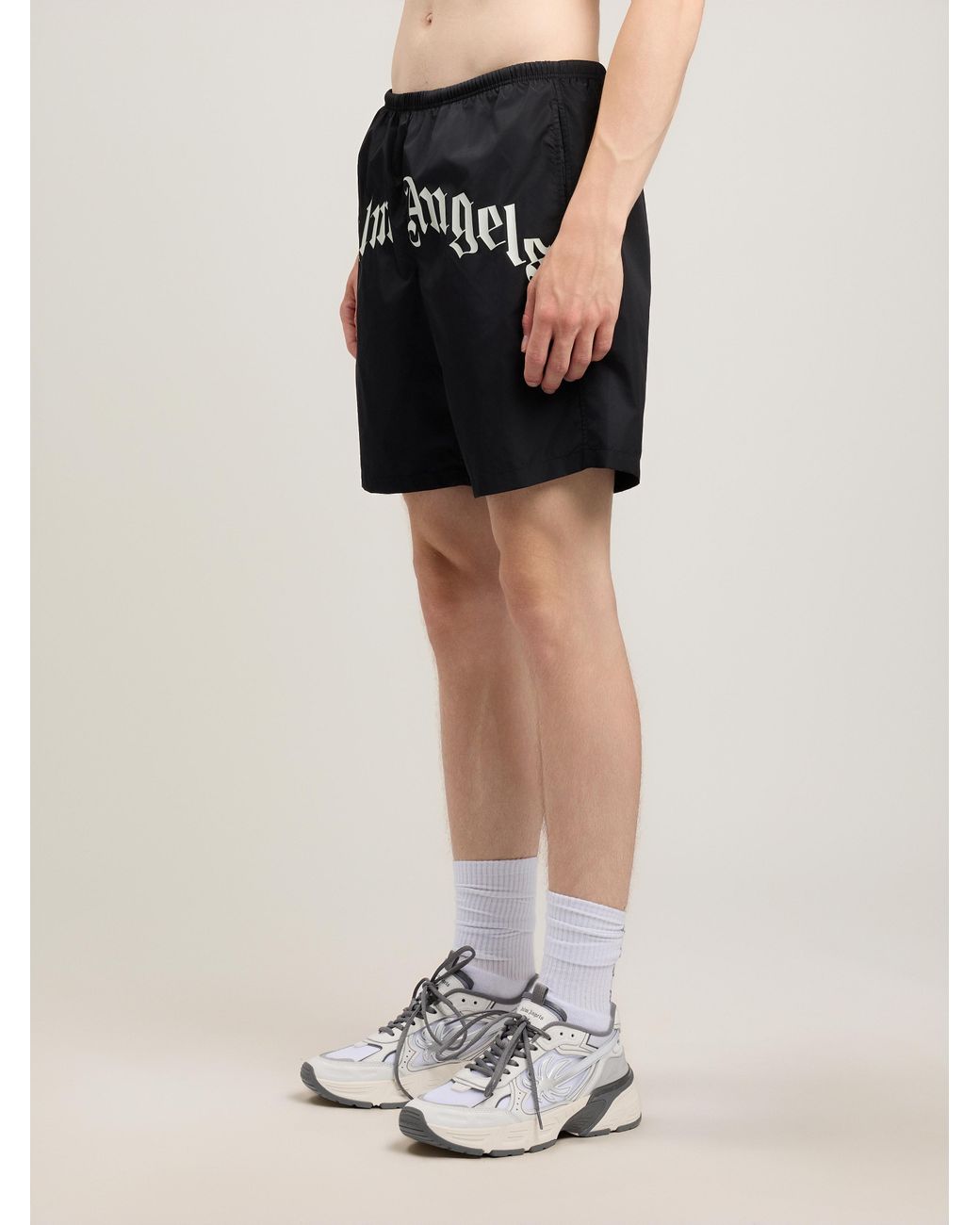 Palm Angels Black Curved Logo Swimshorts for men