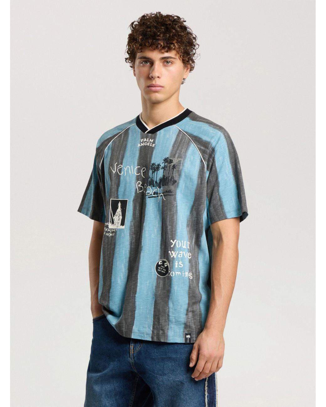 Palm Angels Blue Soccer Cali Regular T-Shirt for men