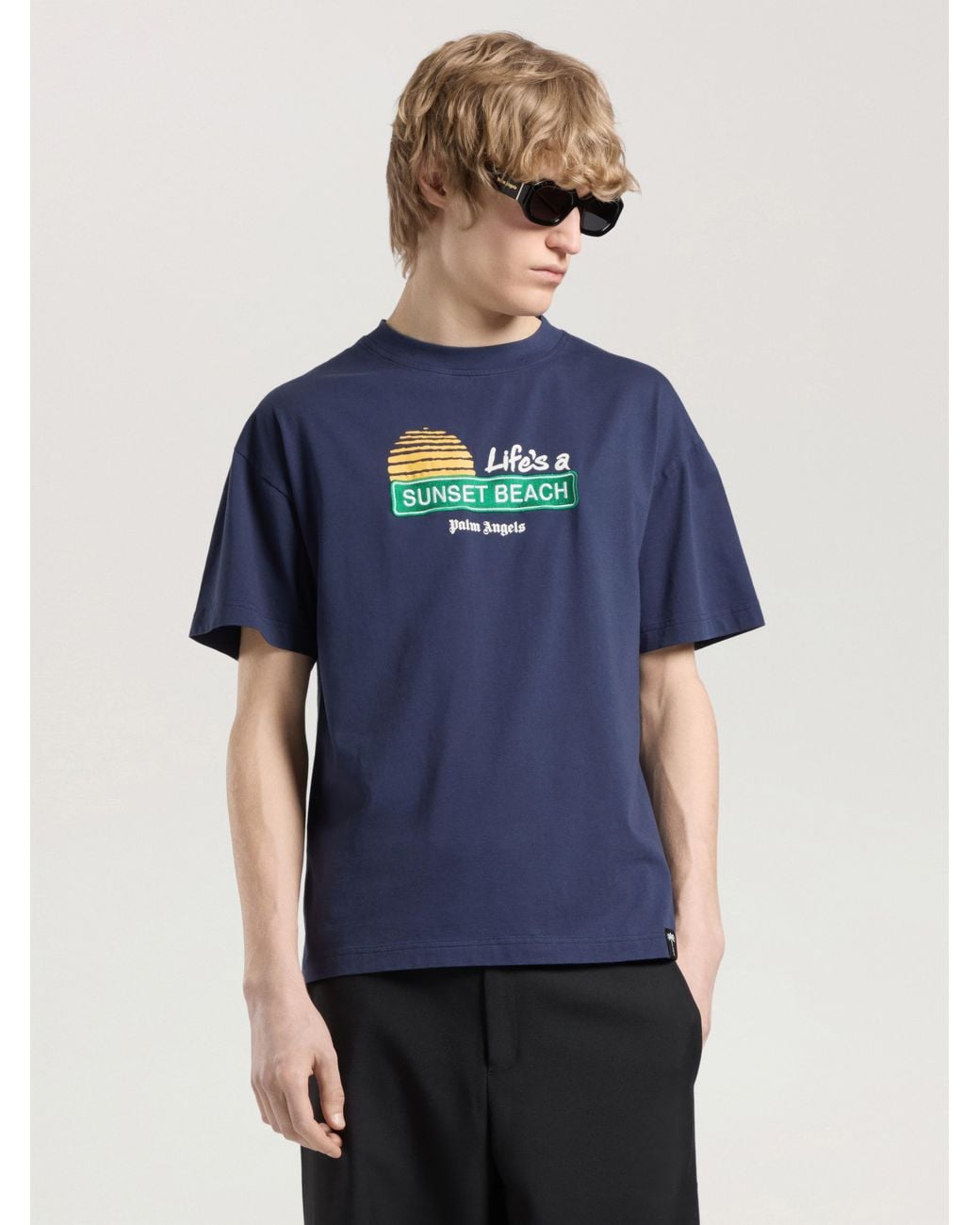 Palm Angels Blue Sunset Signal Regular T-Shirt for men