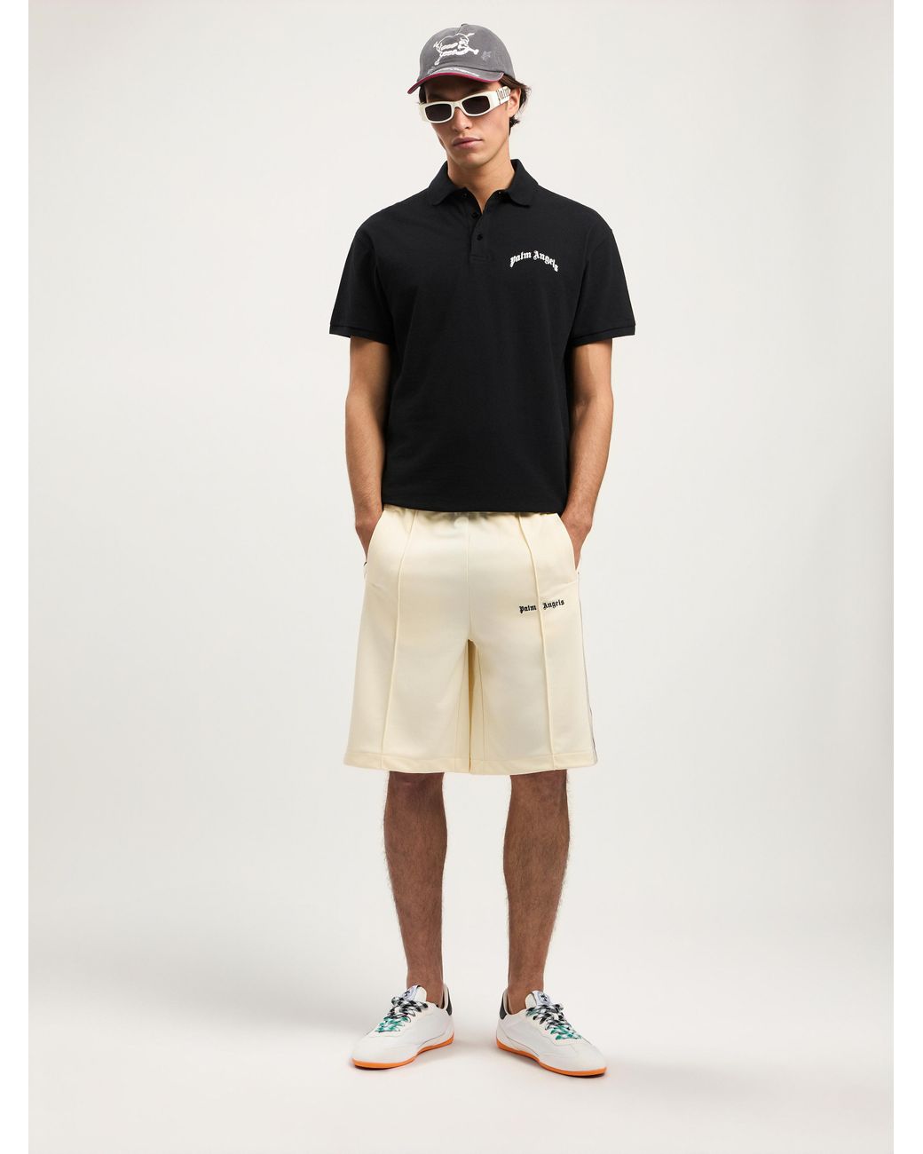 Palm Angels Black Curved Logo Polo Shirt for men
