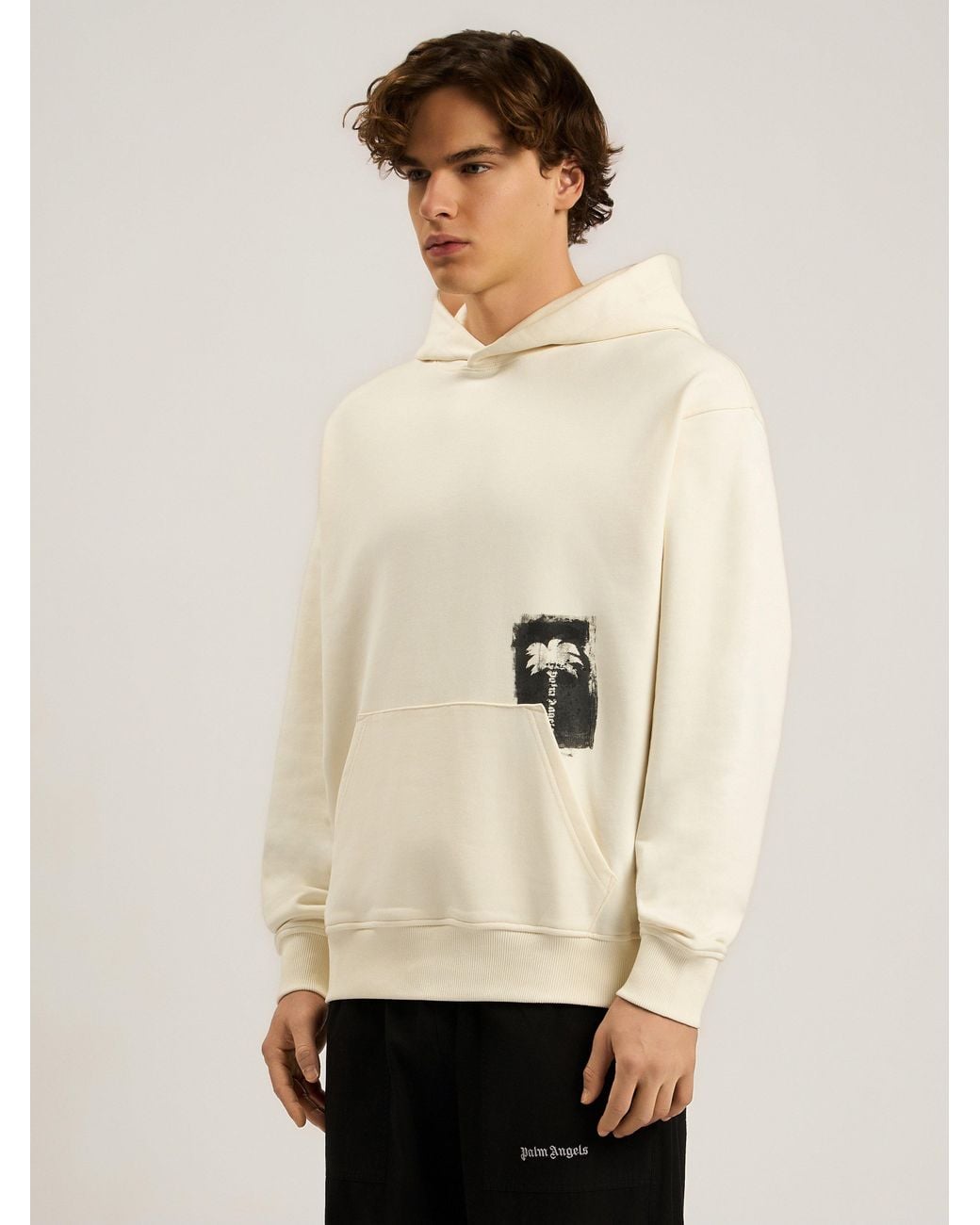 Palm Angels Natural Brushed Palm Tree Regular Hoodie Off for men