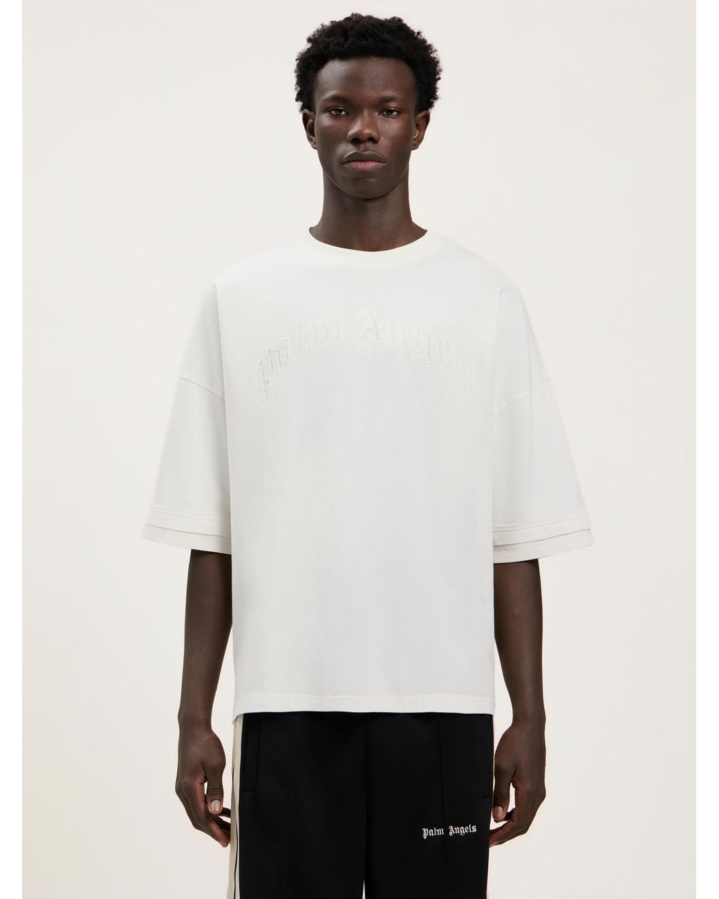 Palm Angels White Curved Logo Loose Double T-Shirt for men