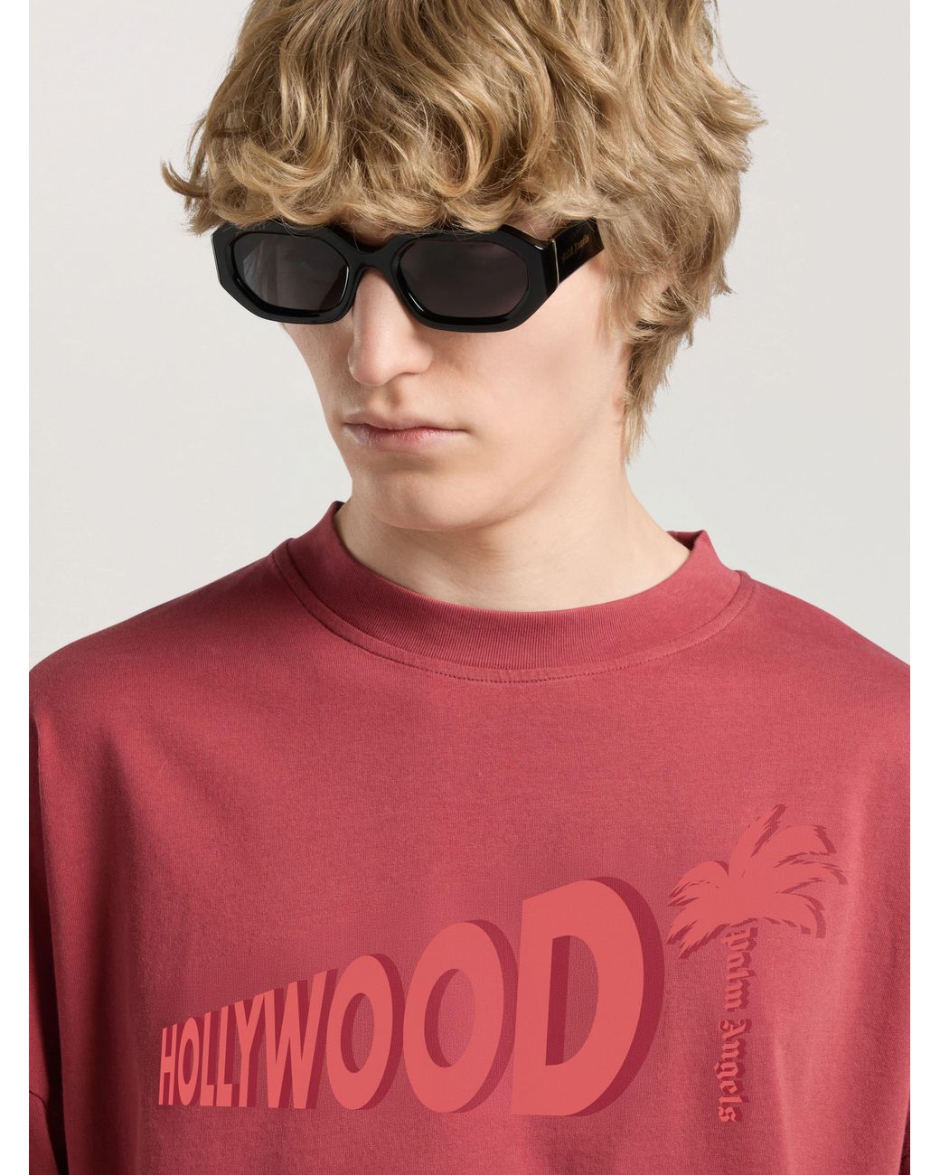 Palm Angels Red Sunset Blvd Palm Loose T-Shirt Brick for men