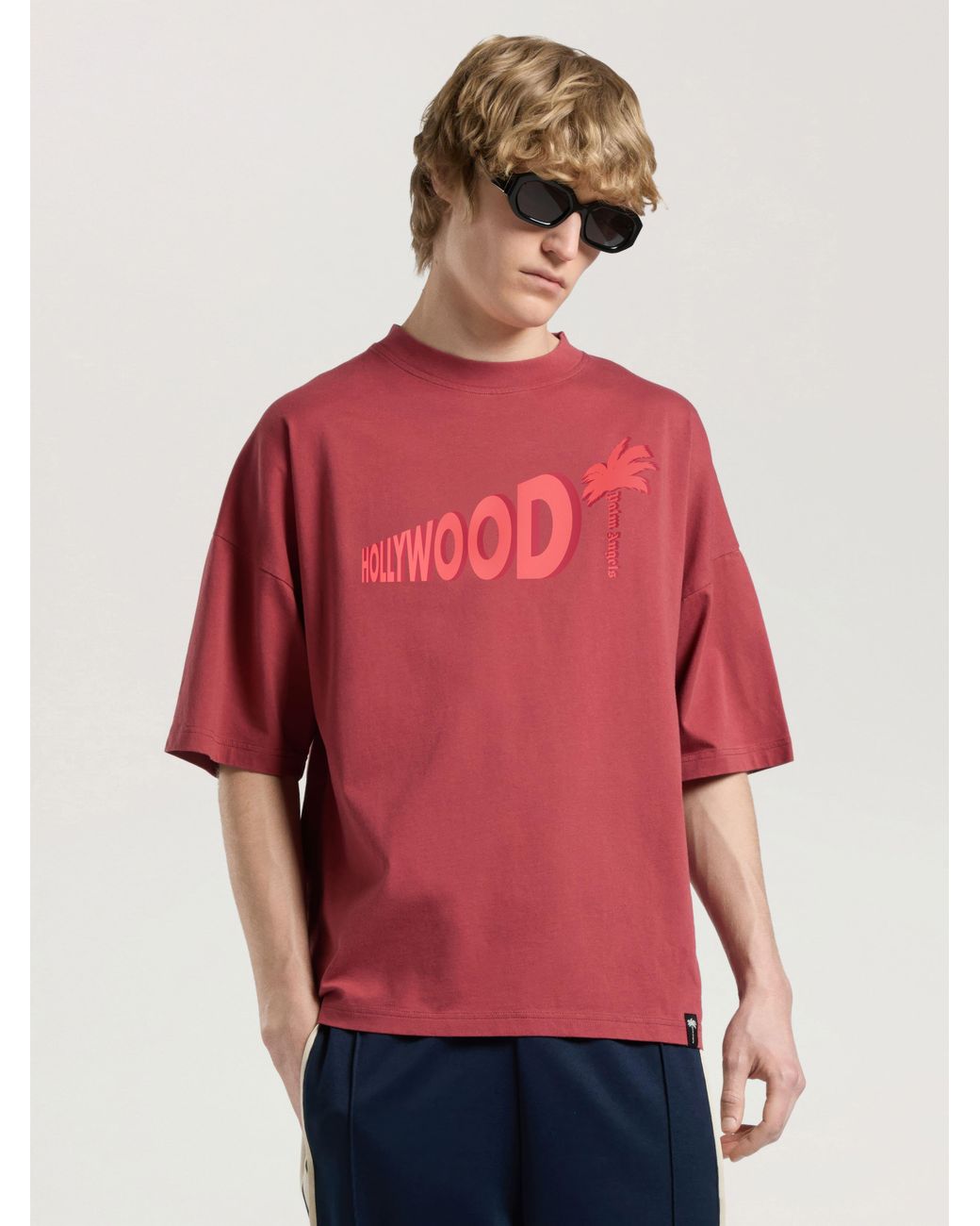 Palm Angels Red Sunset Blvd Palm Loose T-Shirt Brick for men