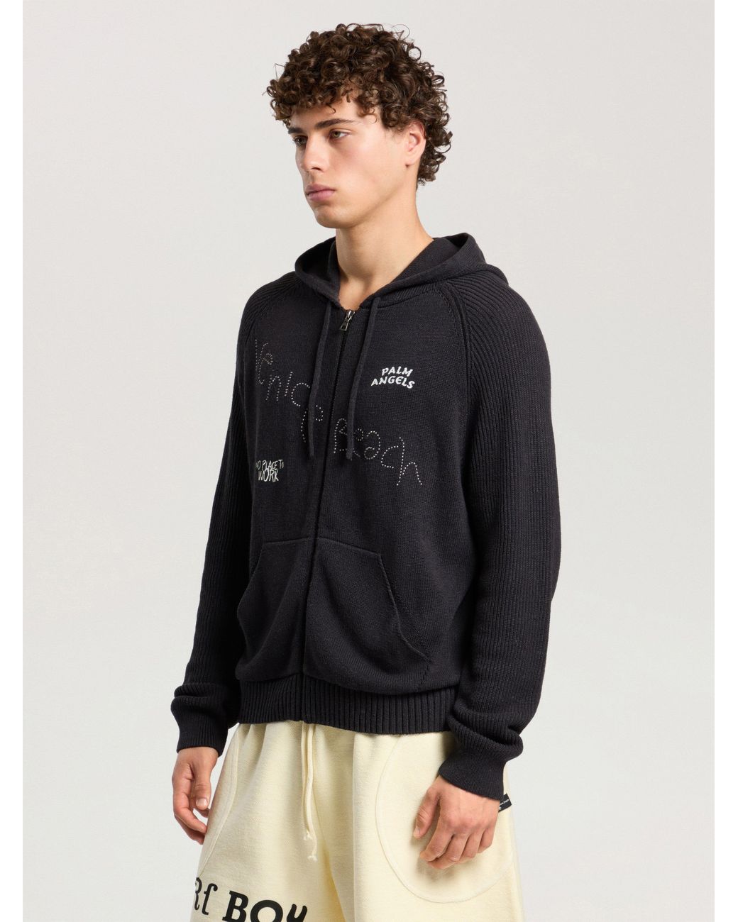 Palm Angels Blue Surfer Dreams Knit Zip-Up Hoodie for men