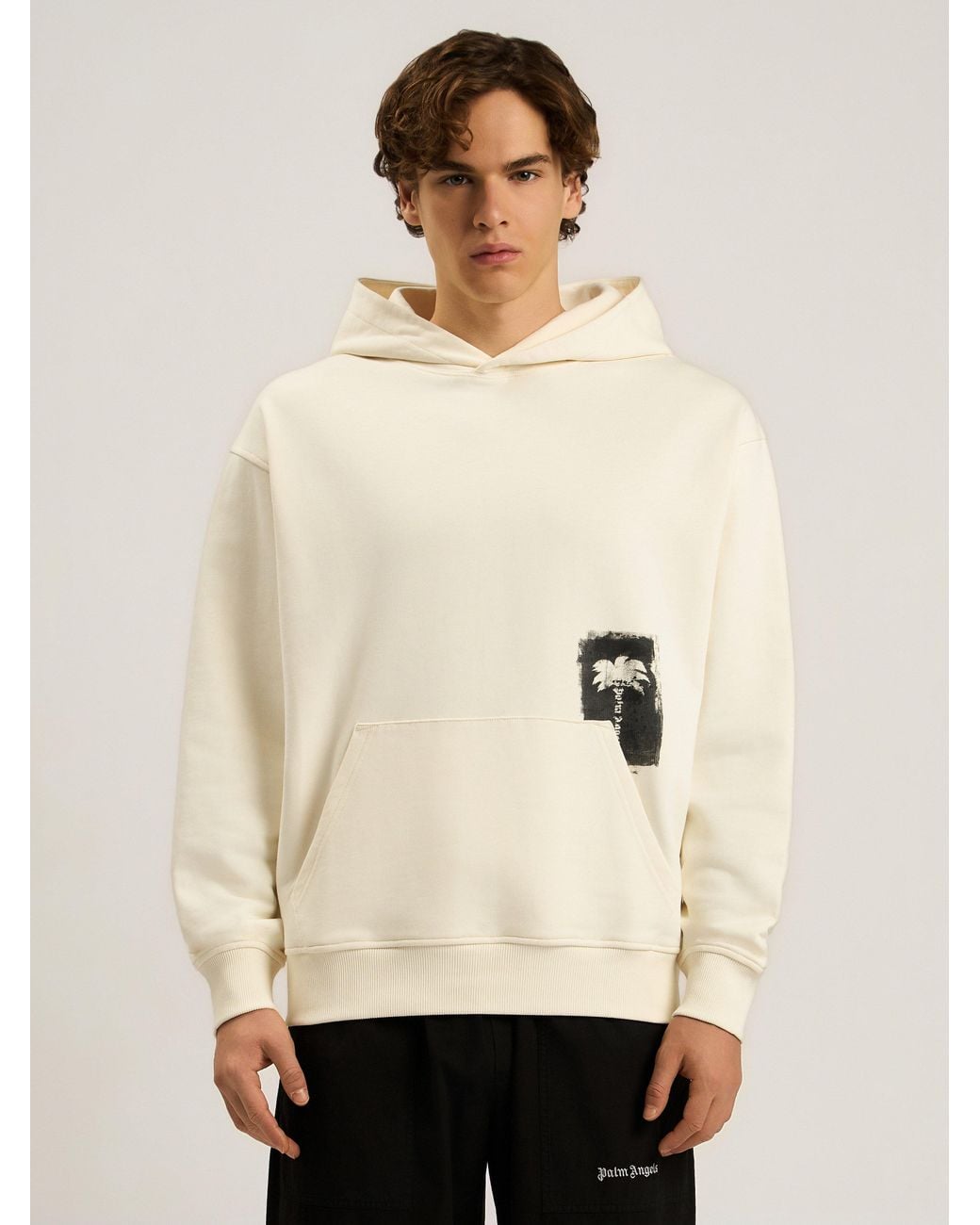 Palm Angels Natural Brushed Palm Tree Regular Hoodie Off for men