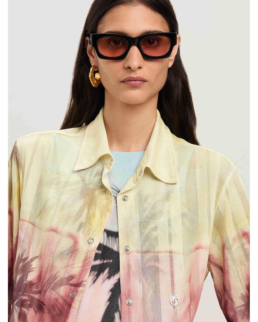 Palm Angels Multicolor Sunset Palms Mesh Shirt