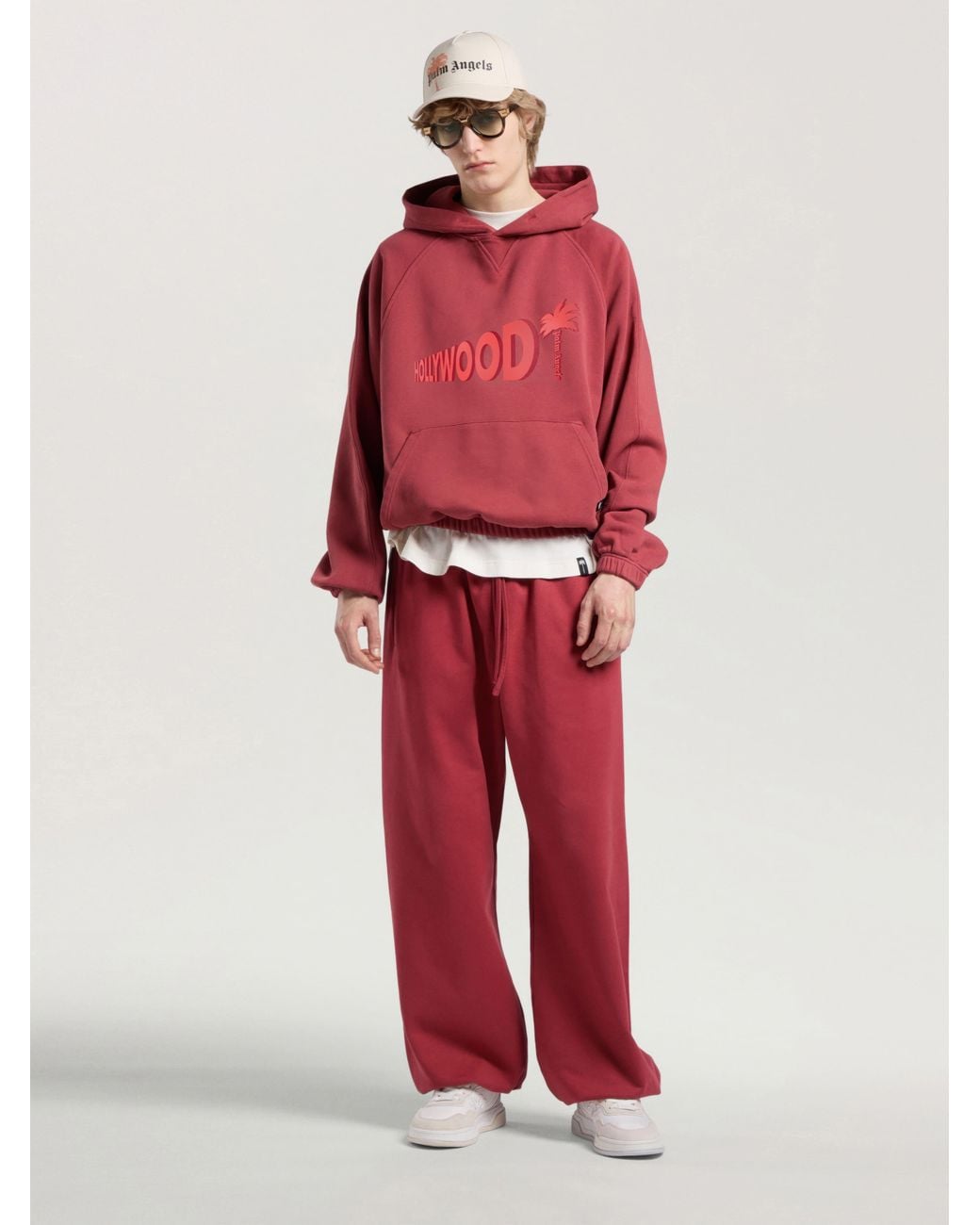 Palm Angels Red Sunset Blvd Palm Loose Hoodie Brick for men