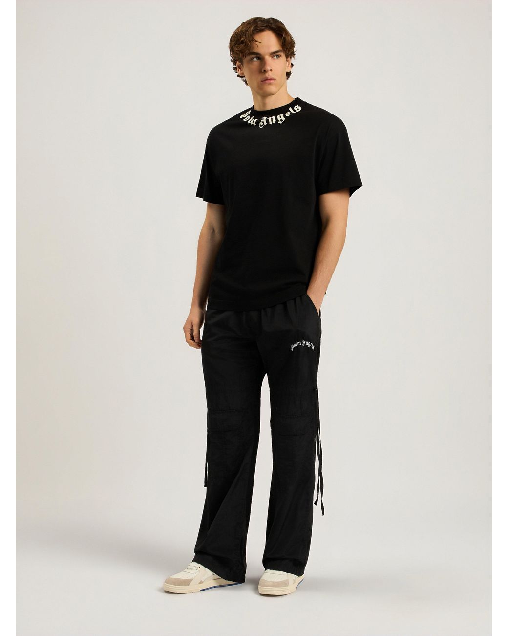 Palm Angels Blue Curved Logo Drawstring Cargo Pants for men