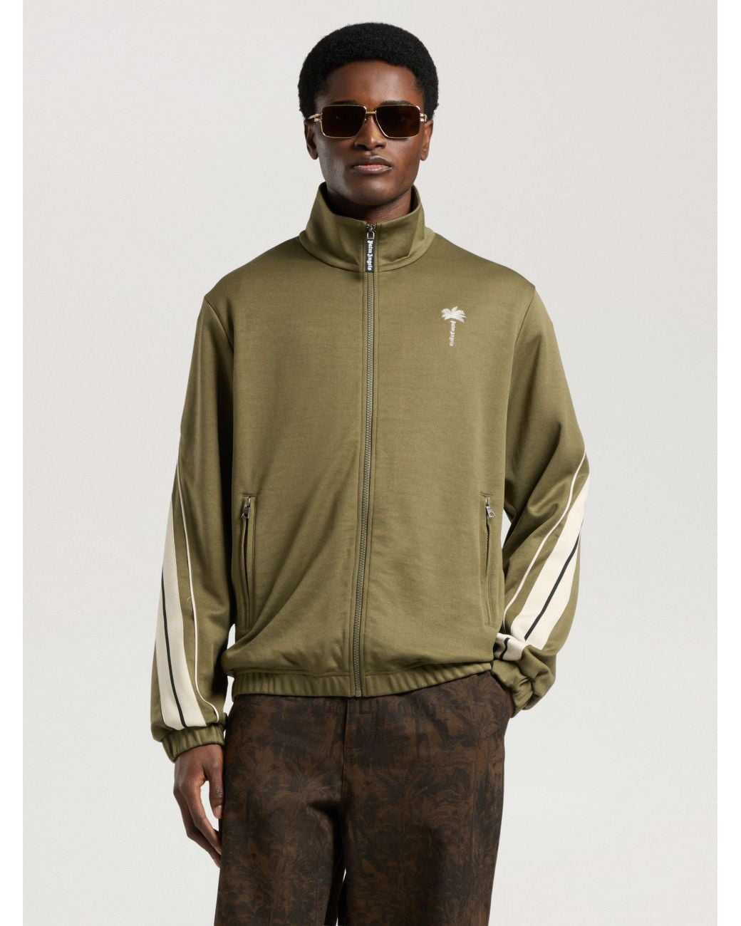 Palm Angels Green Palm Tree Striped Track Jacket for men