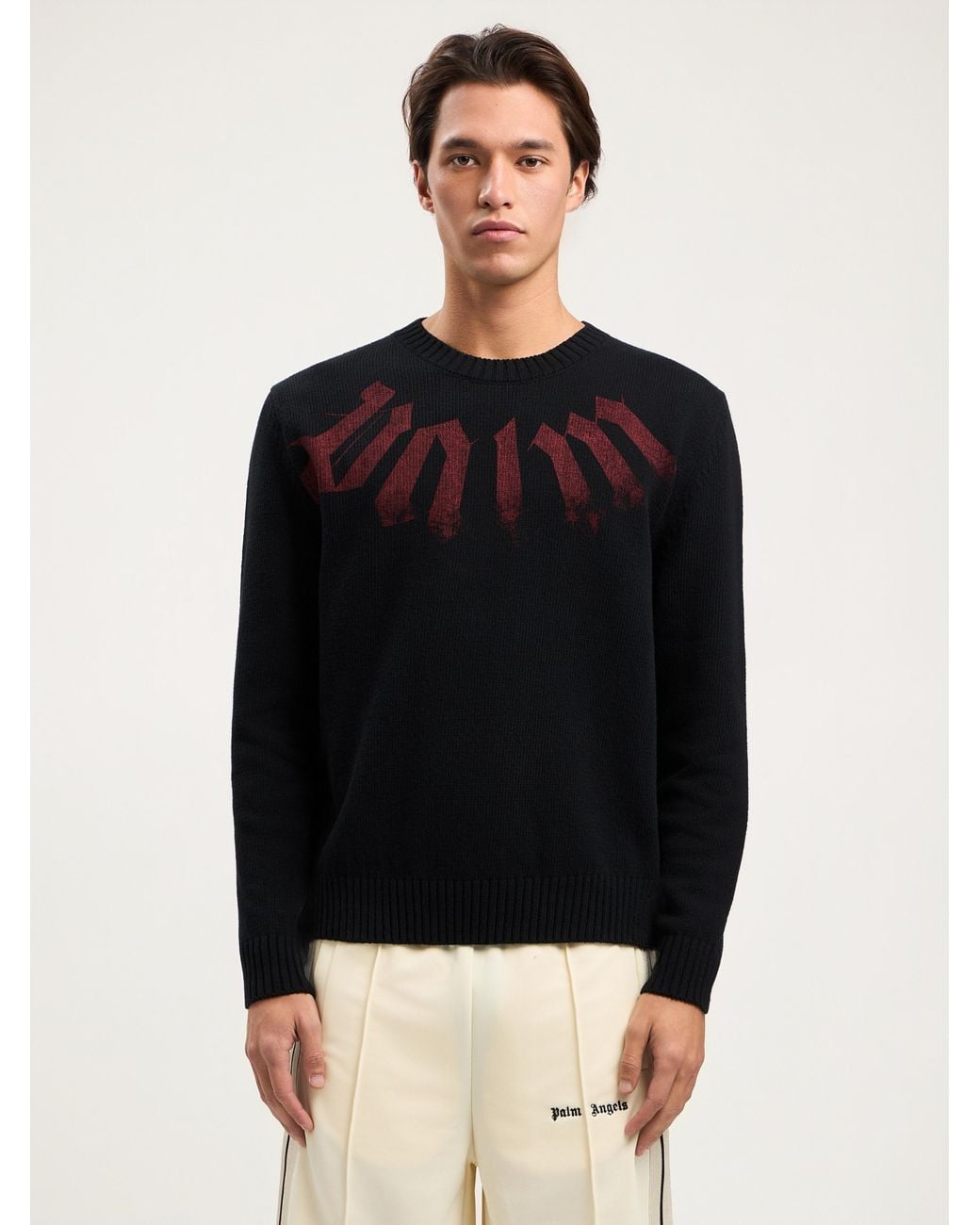 Palm Angels Black Big Neck Logo Sweater for men