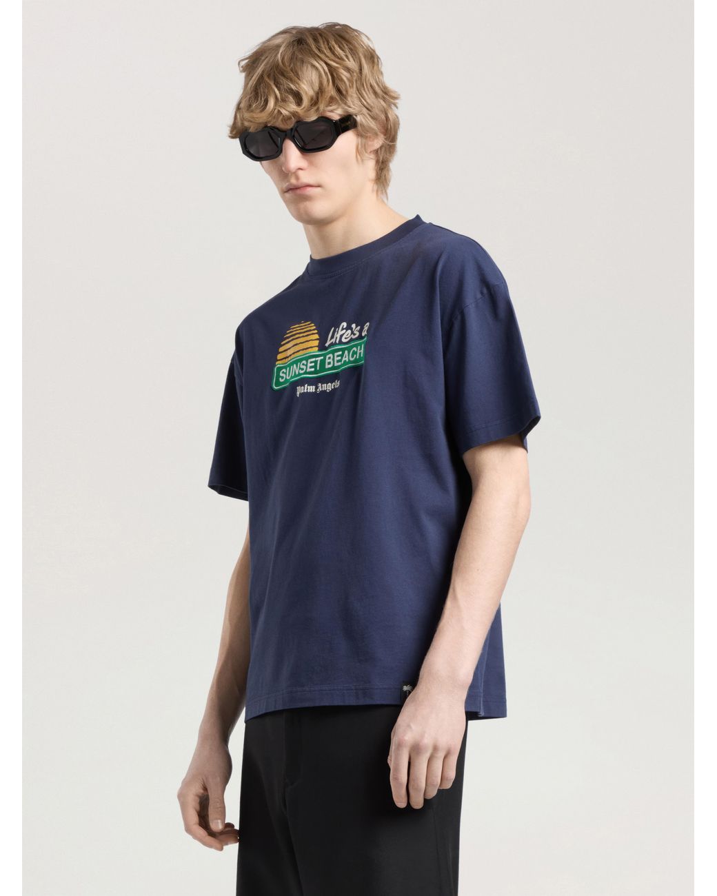 Palm Angels Blue Sunset Signal Regular T-Shirt for men