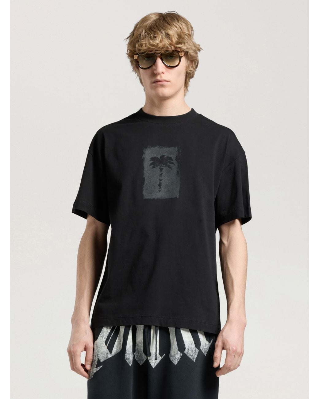 Palm Angels Black Brushed Palm Tree Regular T-Shirt for men