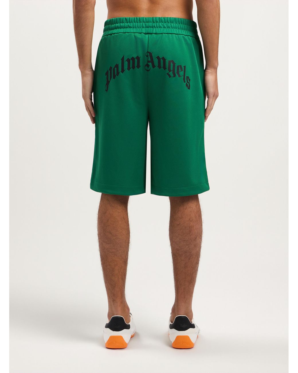 Palm Angels Green Back Curved Logo Track Shorts for men