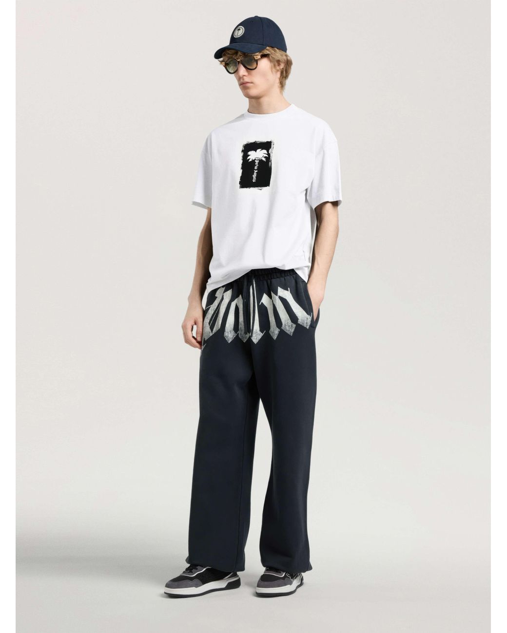 Palm Angels White Brushed Palm Tree Regular T-Shirt Off for men