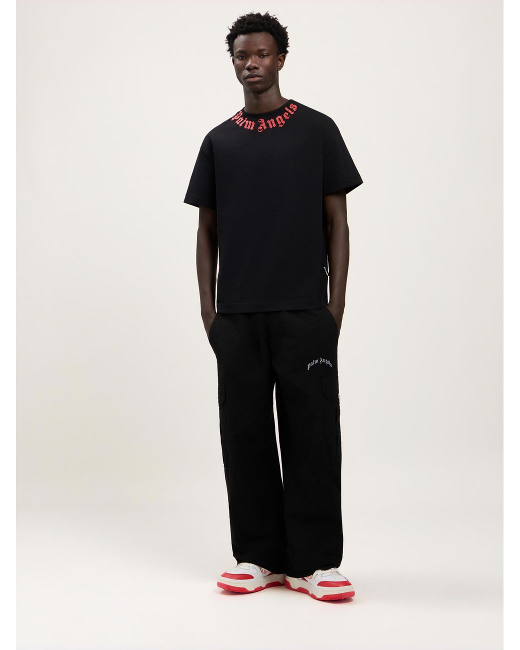 Palm Angels Black Neck Logo T-Shirt for men